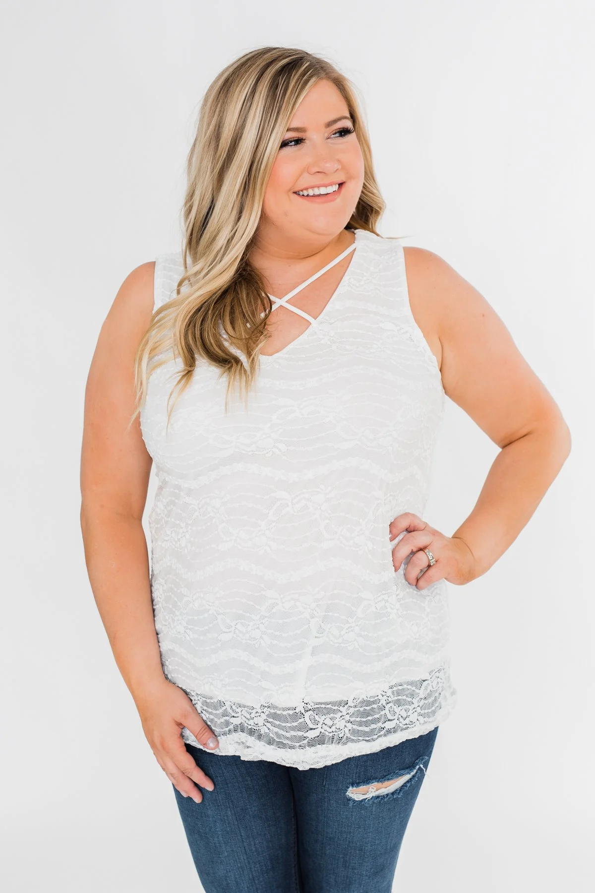 The Perfect Choice Lace Tank Top- Ivory - Image 6