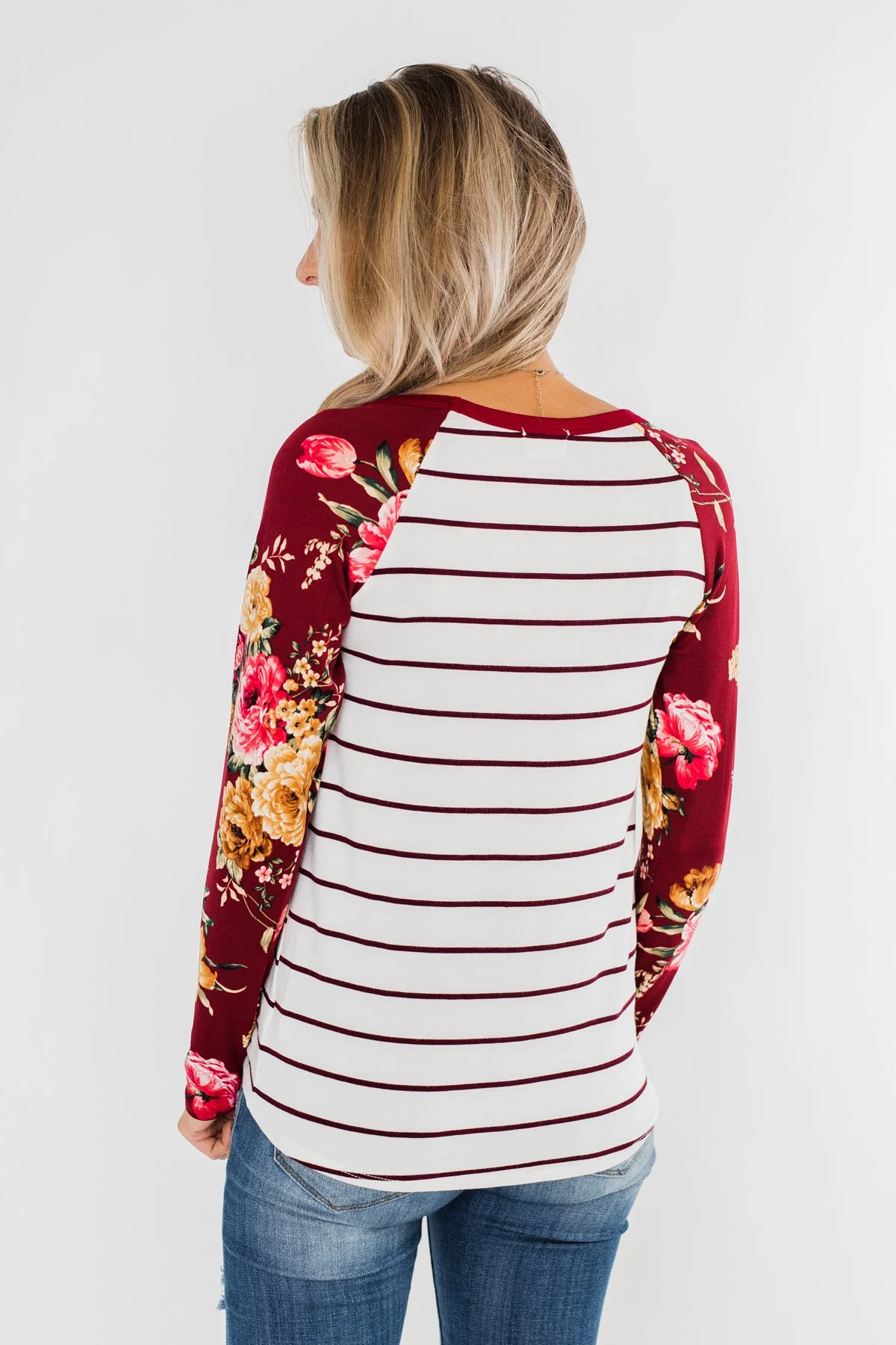 The Perfect Day Striped Floral Top- Burgundy & Ivory - Image 10