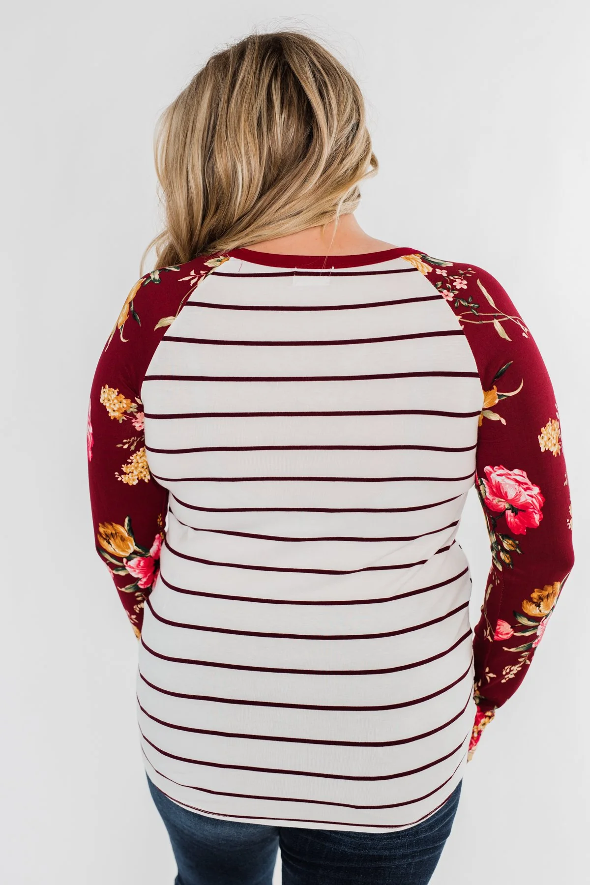 The Perfect Day Striped Floral Top- Burgundy & Ivory - Image 9