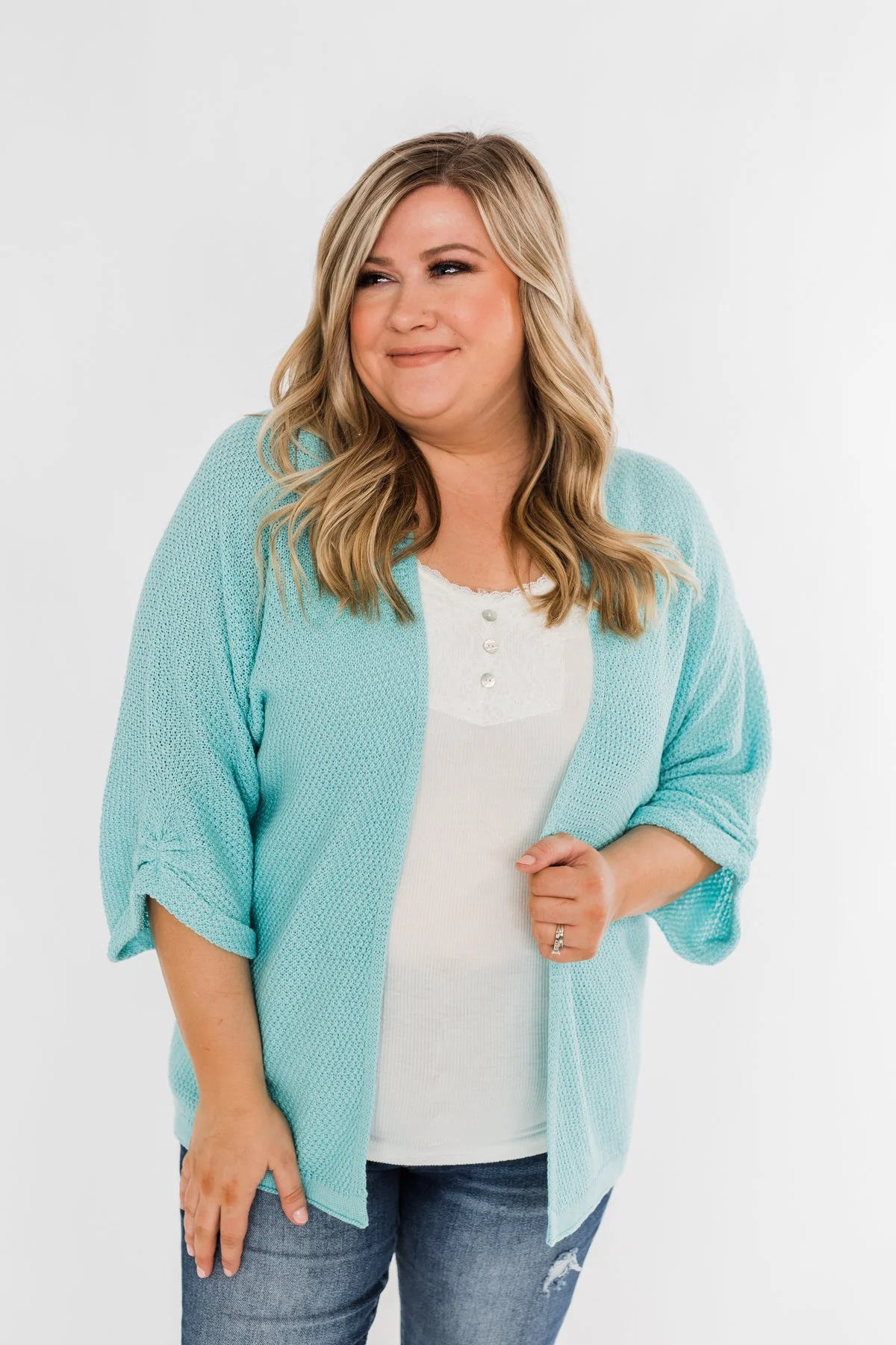 The Perfect Knit Cardigan- Aqua Blue - Image 2