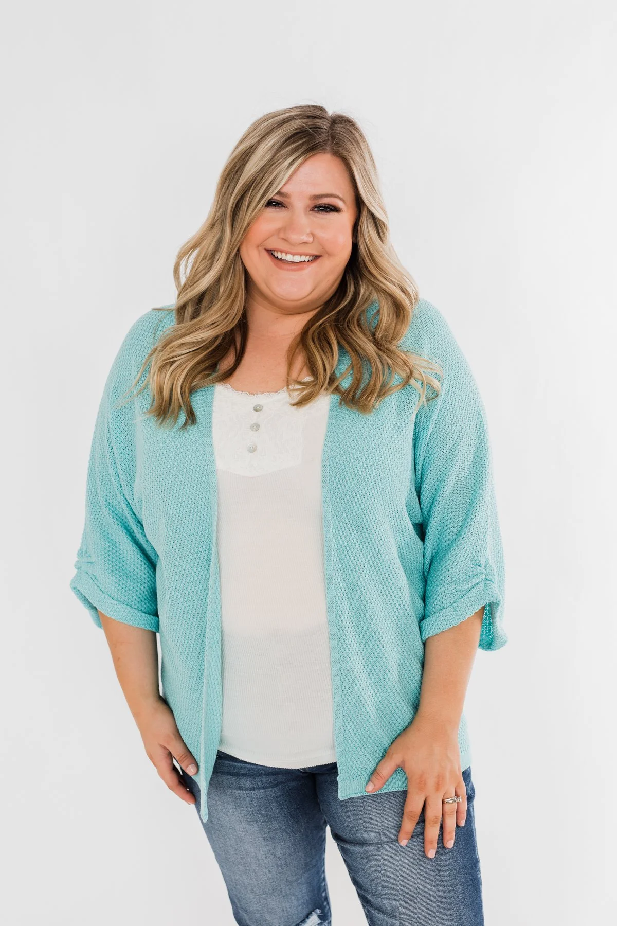 The Perfect Knit Cardigan- Aqua Blue - Image 4