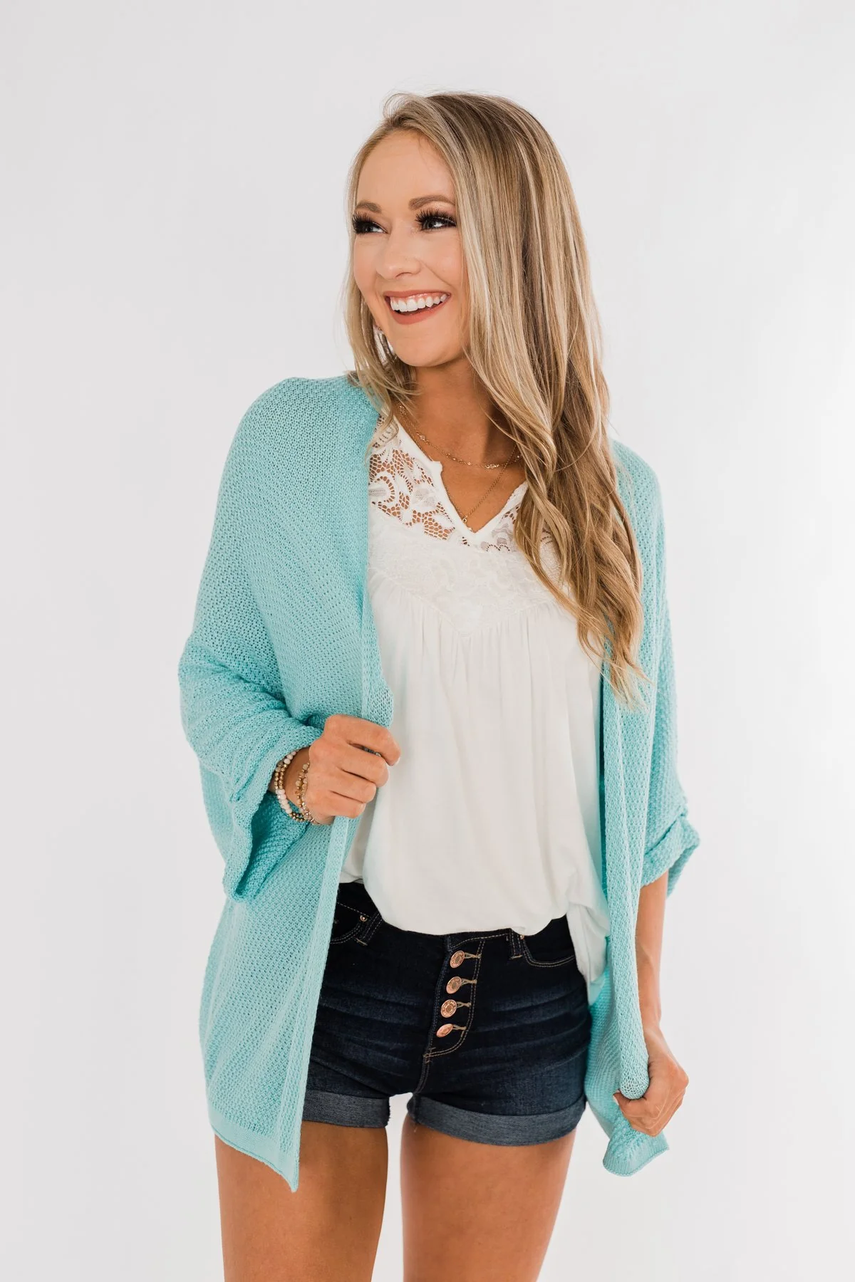 The Perfect Knit Cardigan- Aqua Blue - Image 5