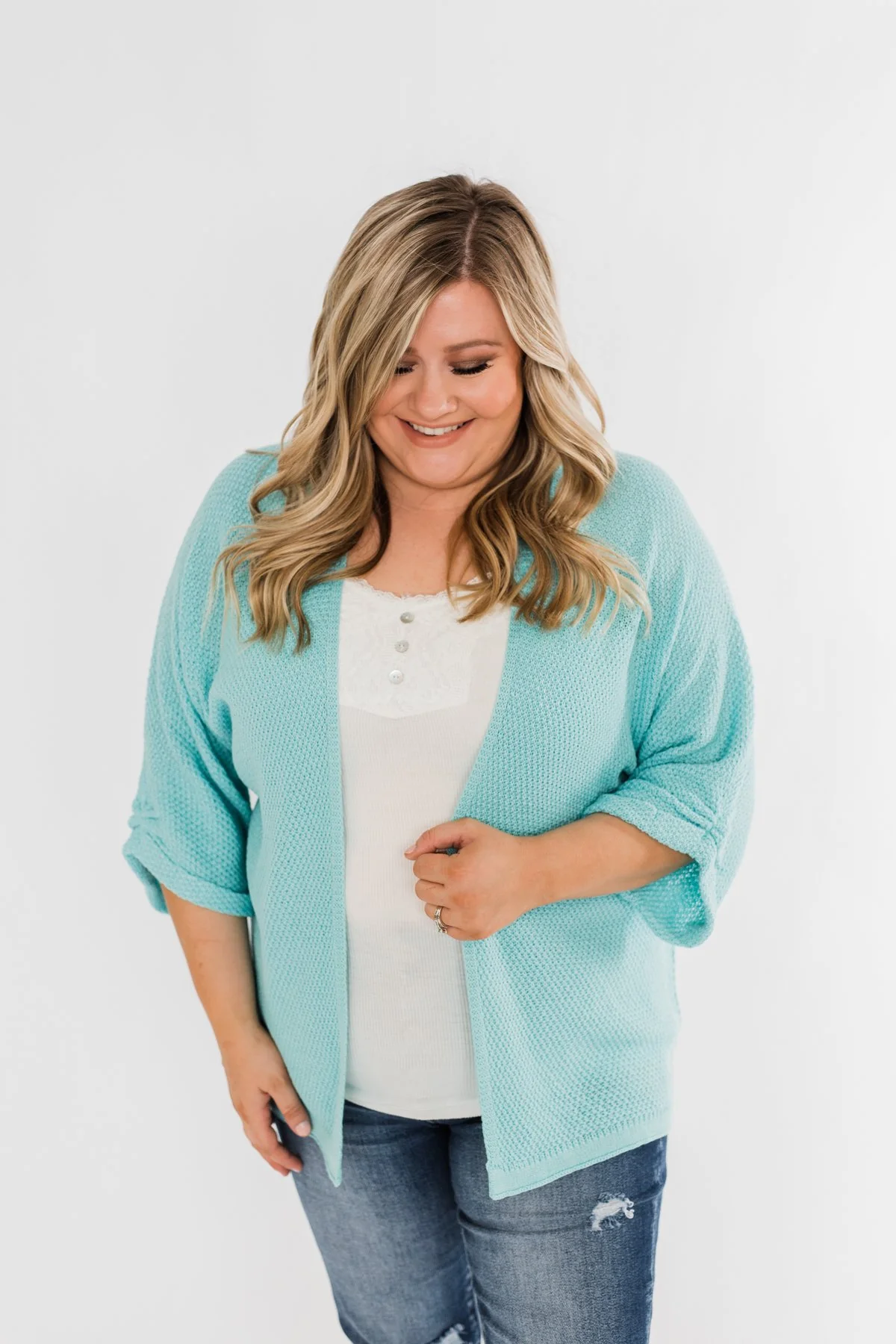 The Perfect Knit Cardigan- Aqua Blue - Image 7
