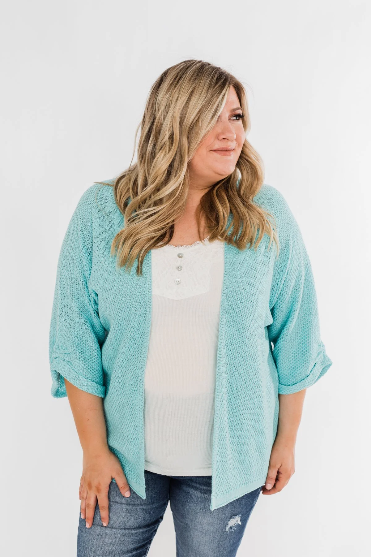 The Perfect Knit Cardigan- Aqua Blue - Image 8