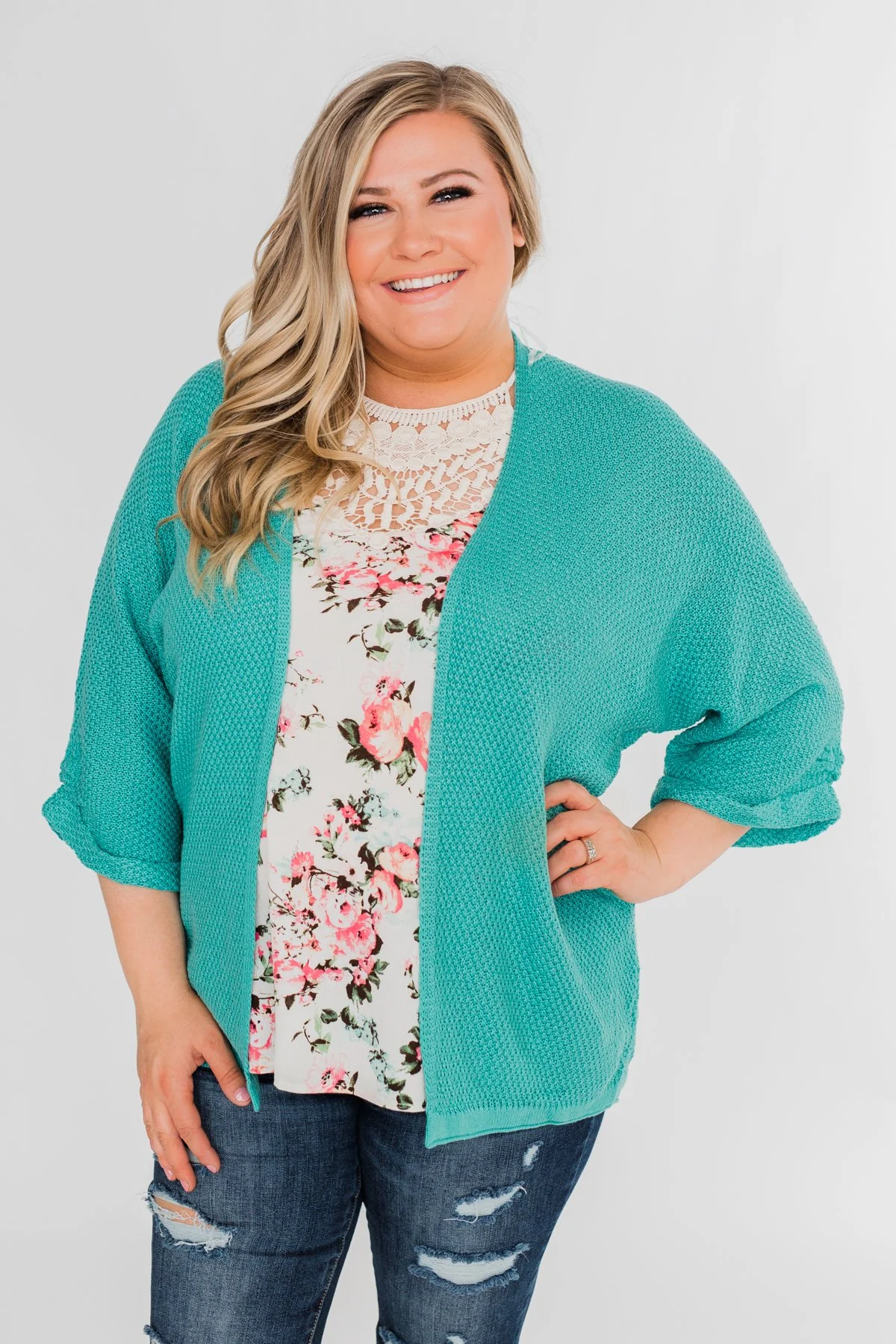 The Perfect Knit Cardigan- Deep Aqua - Image 4