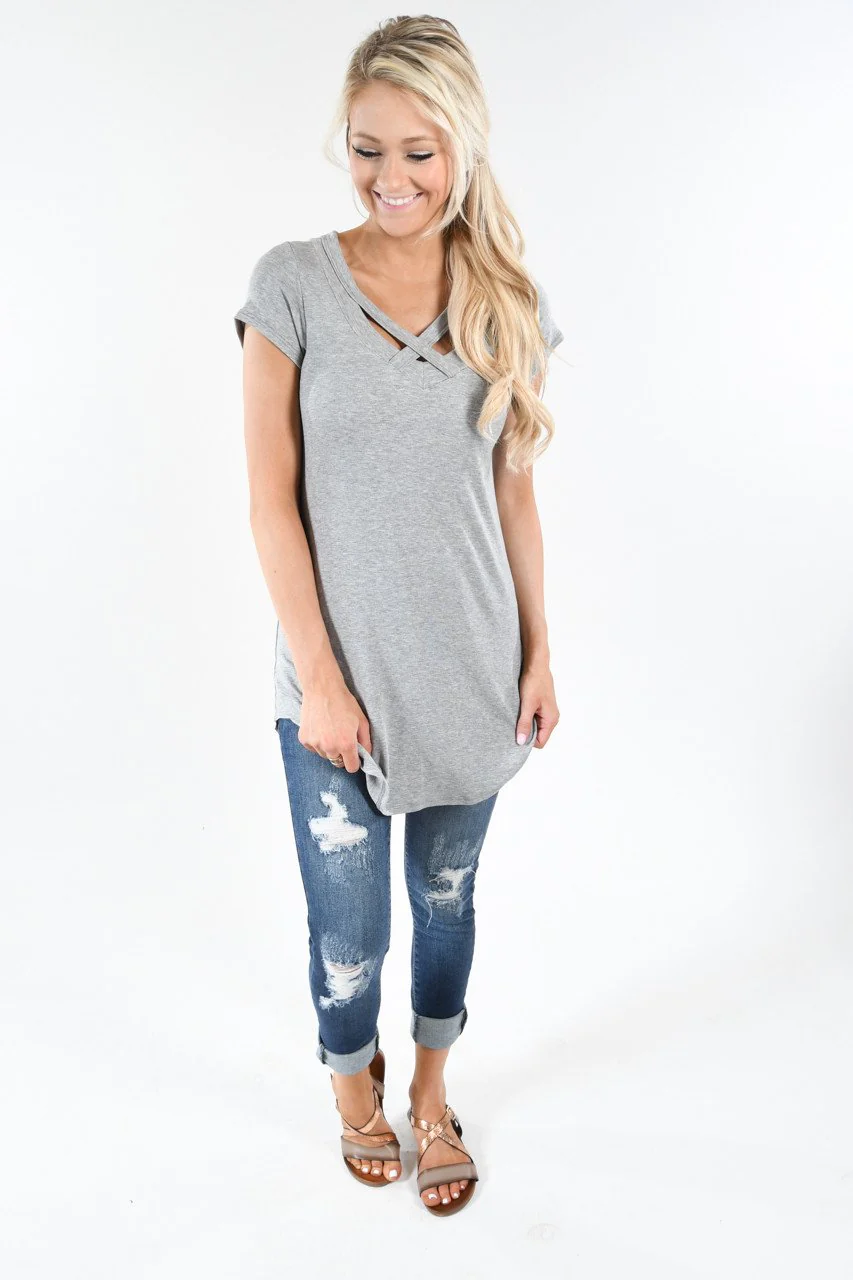 The Promise Criss Cross Top ~ Heather Grey - Image 3