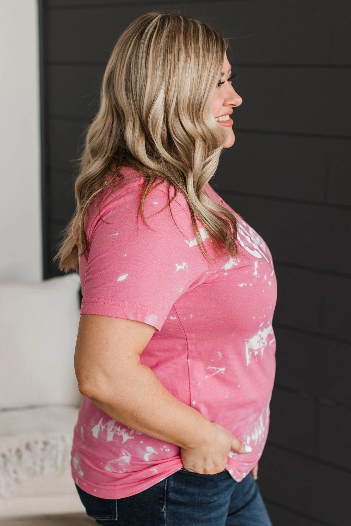 The Pulse Boutique Bleached Graphic Tee- Pink - Image 4