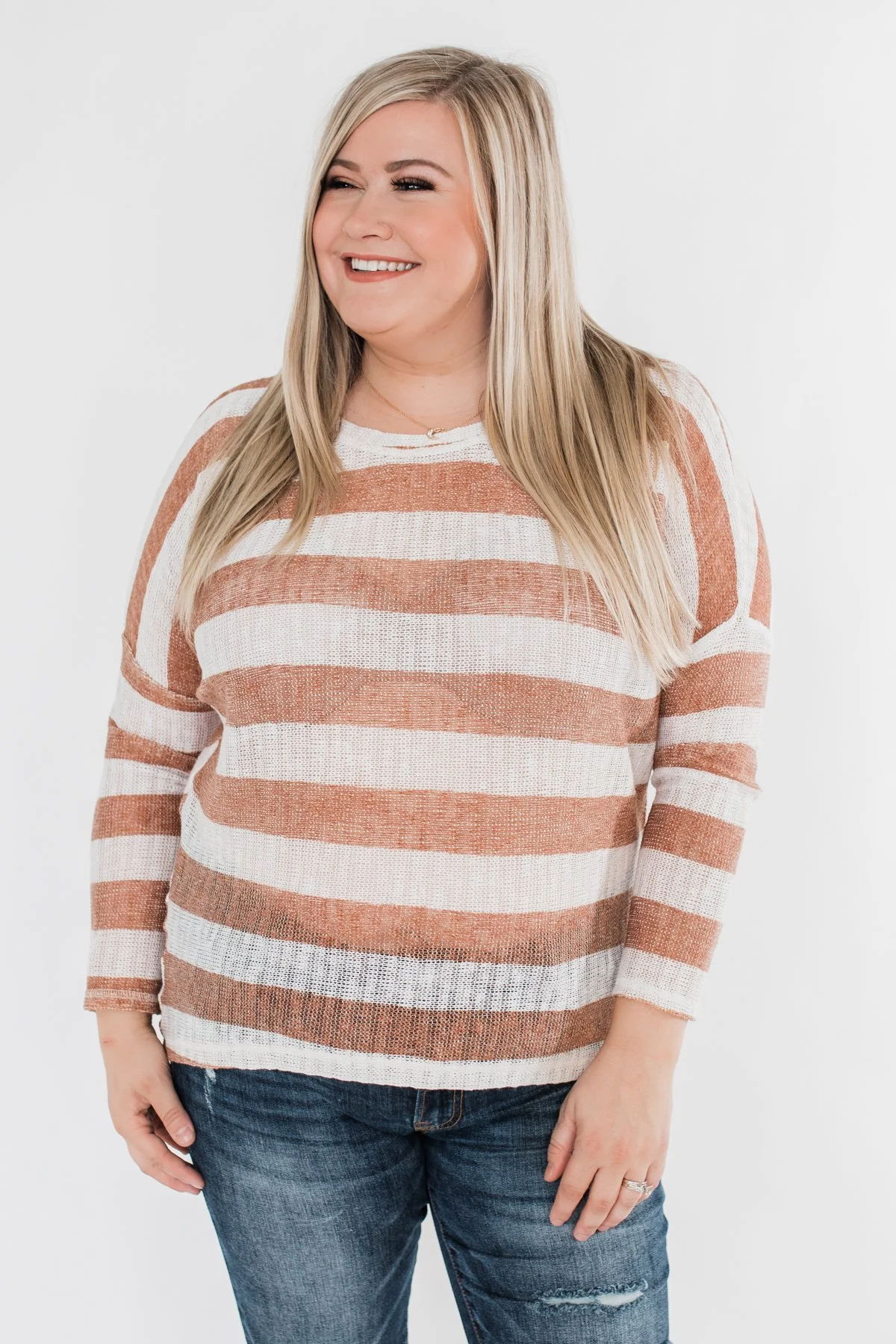 The Right Direction Striped Knitted Top- Light Rust - Image 6