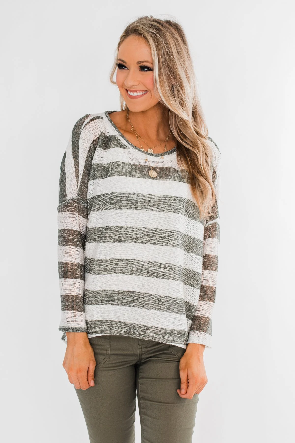 The Right Direction Striped Knitted Top- Olive - Image 3