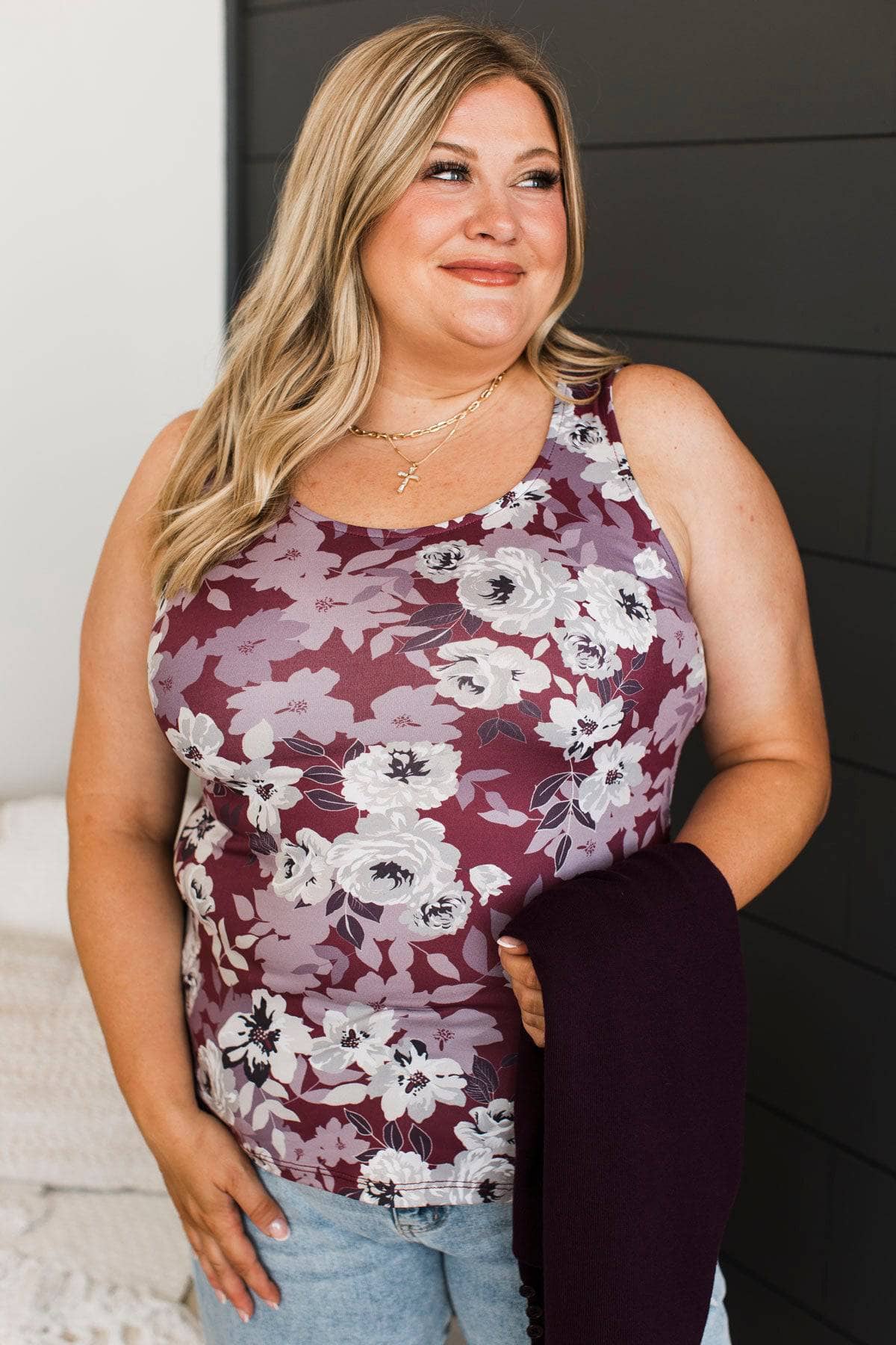 The Right Path Floral Tank Top- Maroon & Dusty Purple - Image 3