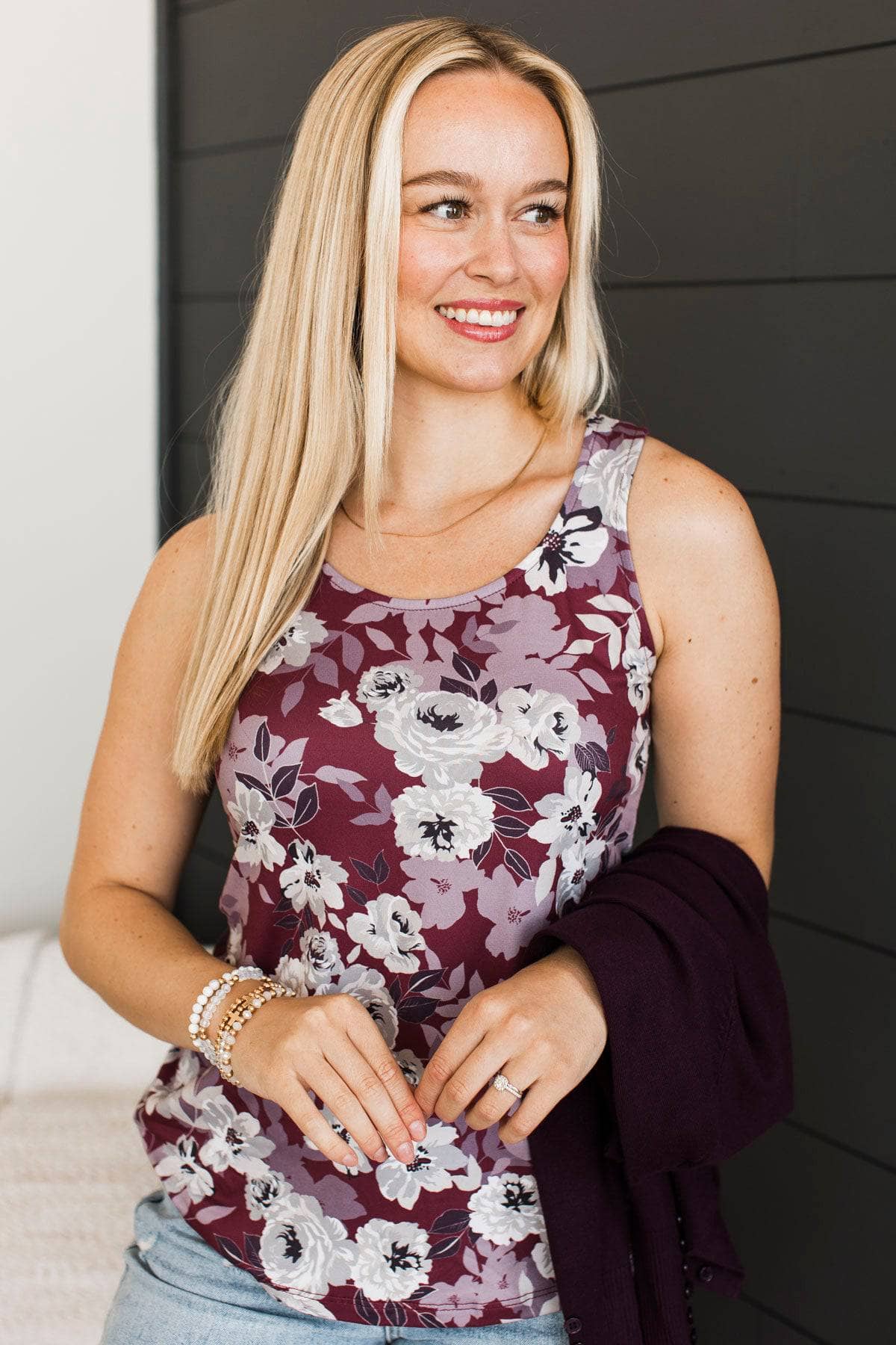 The Right Path Floral Tank Top- Maroon & Dusty Purple - Image 4