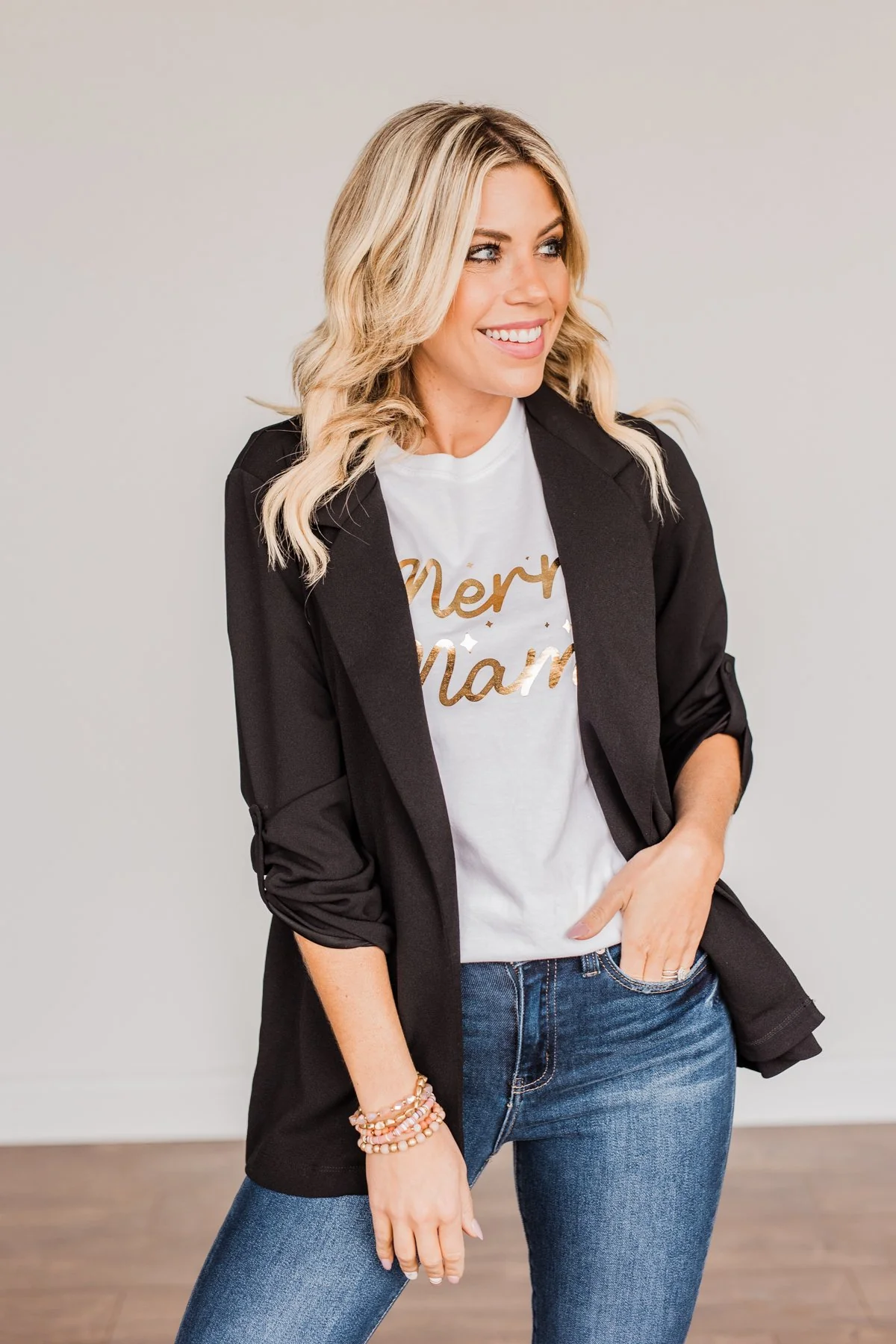 The Sky Is The Limit Long Sleeve Blazer- Black - Image 6