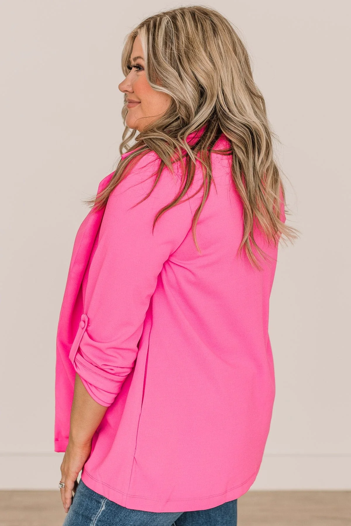 The Sky Is The Limit Long Sleeve Blazer- Hot Pink - Image 5