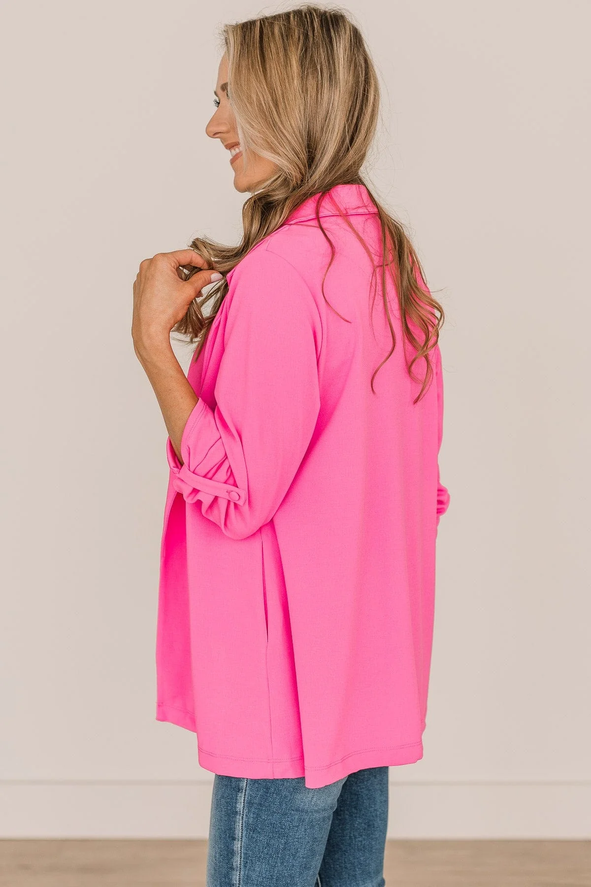 The Sky Is The Limit Long Sleeve Blazer- Hot Pink - Image 6