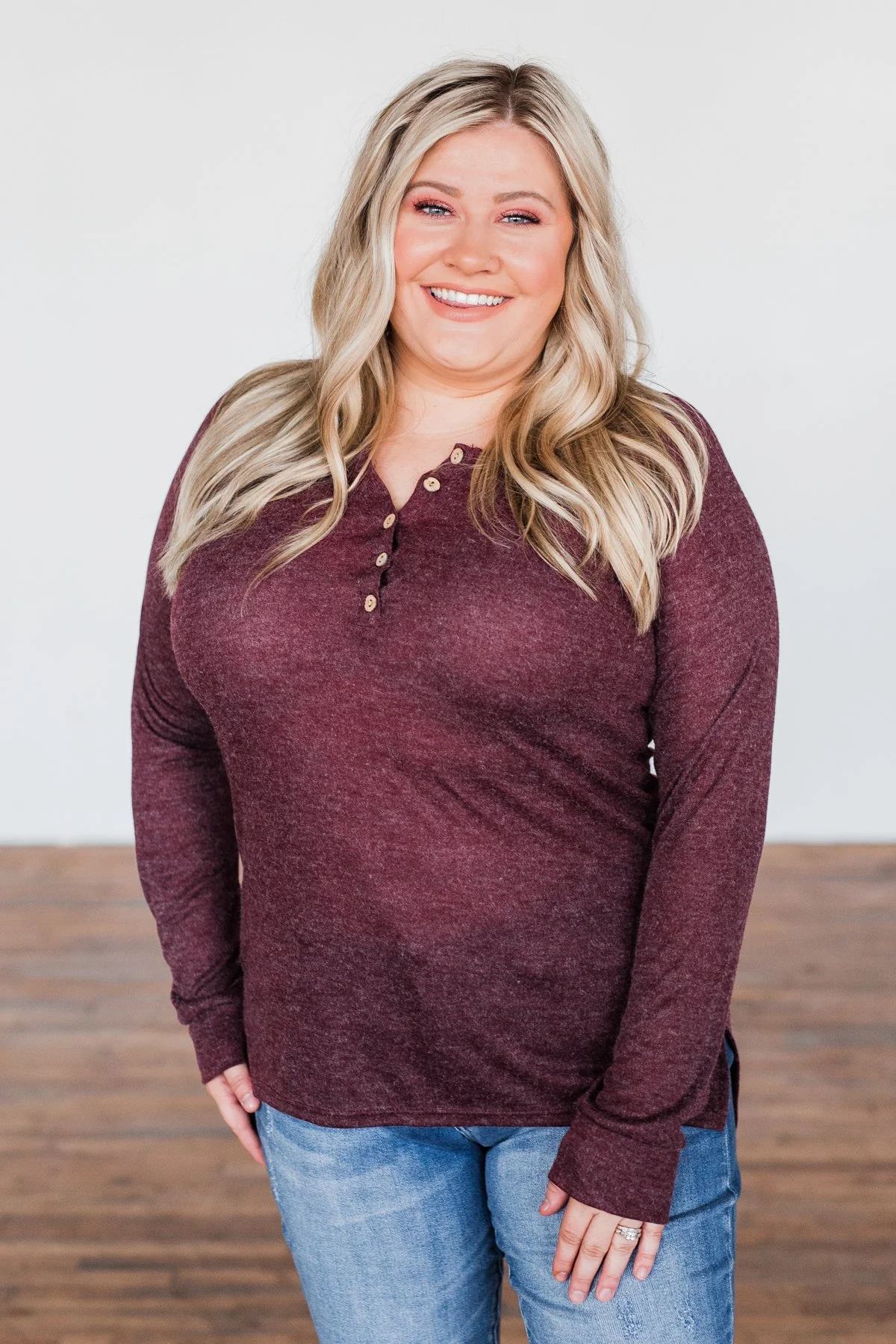 The Time Of My Life Button Henley Top- Burgundy - Image 5