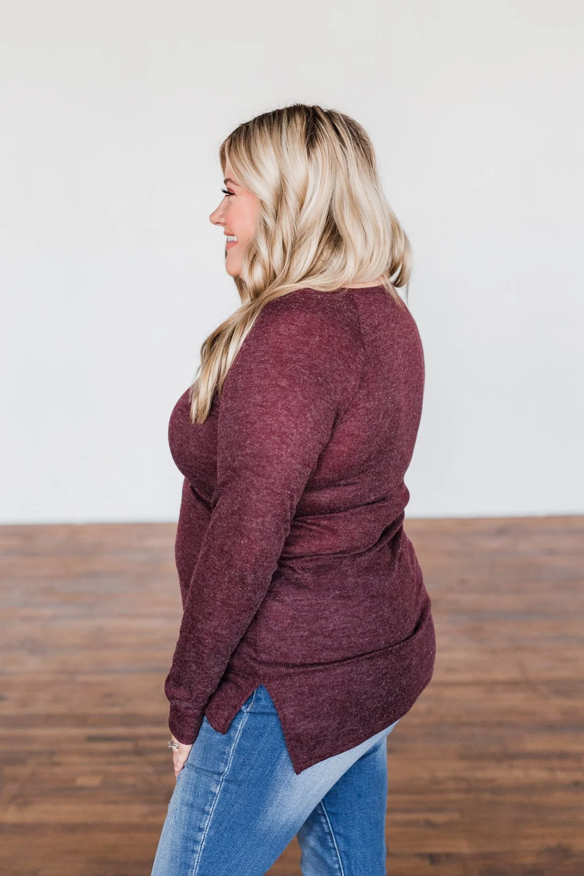 The Time Of My Life Button Henley Top- Burgundy - Image 7