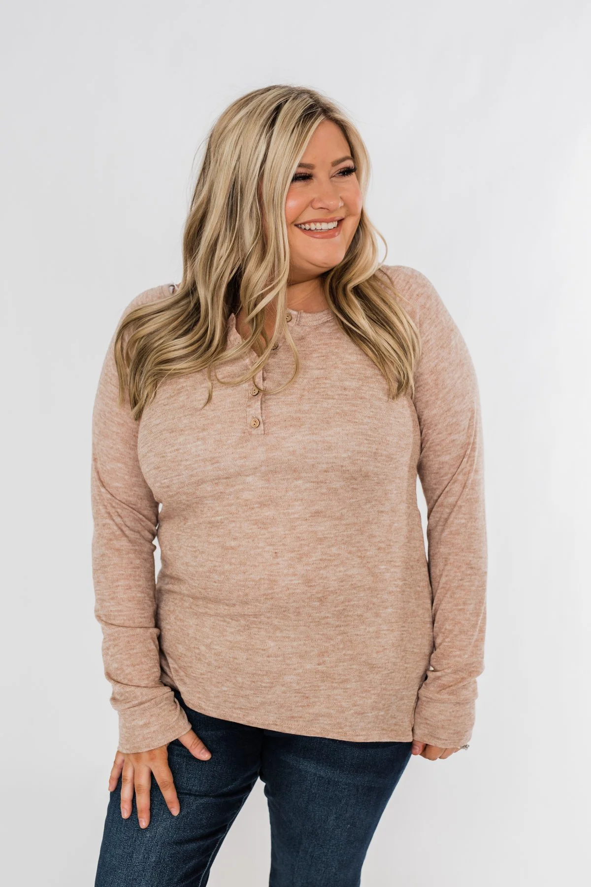 The Time Of My Life Button Henley Top- Oatmeal - Image 6