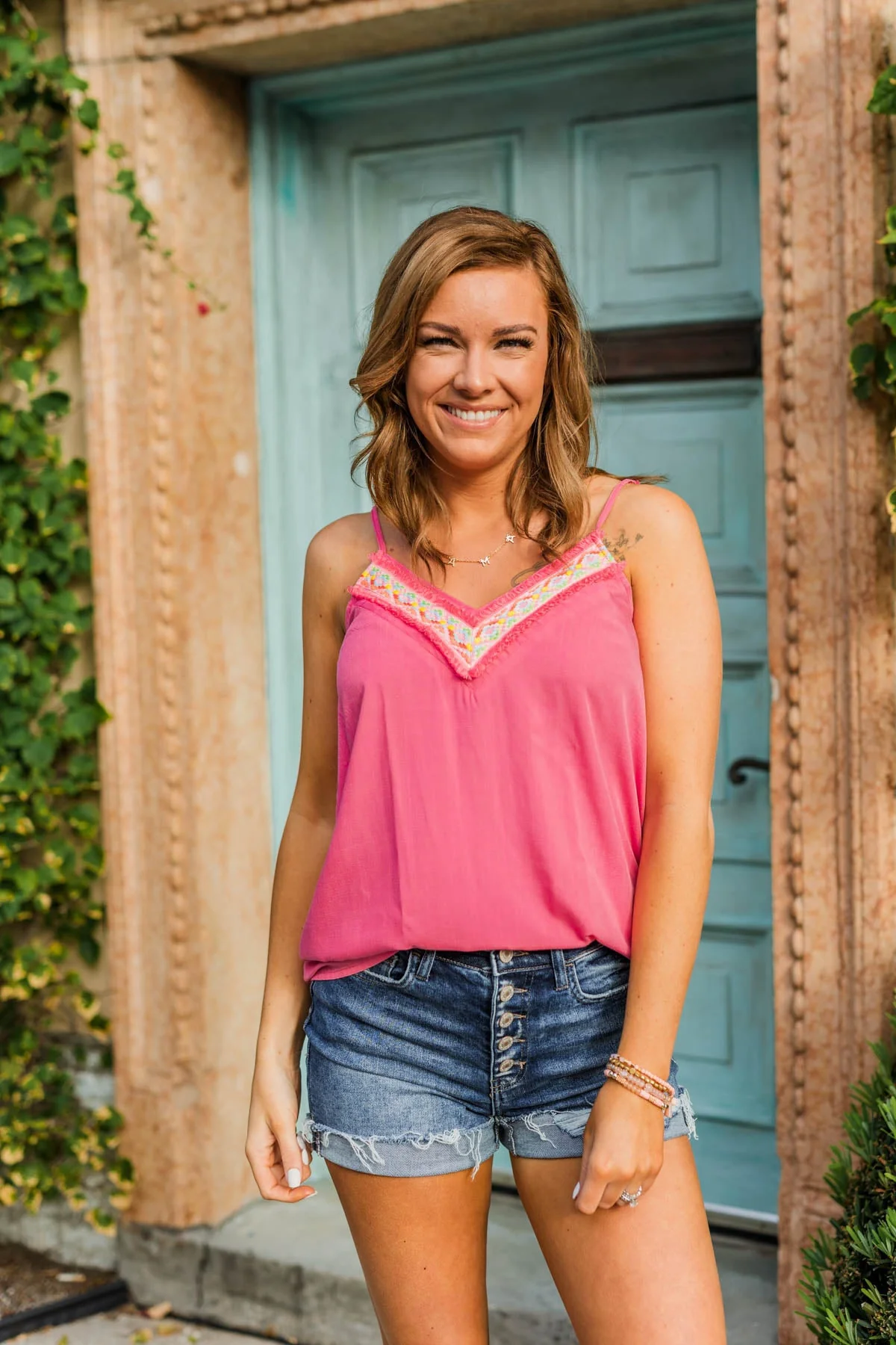 The Tropical Life V-Neck Tank Top- Bubblegum Pink - Image 4