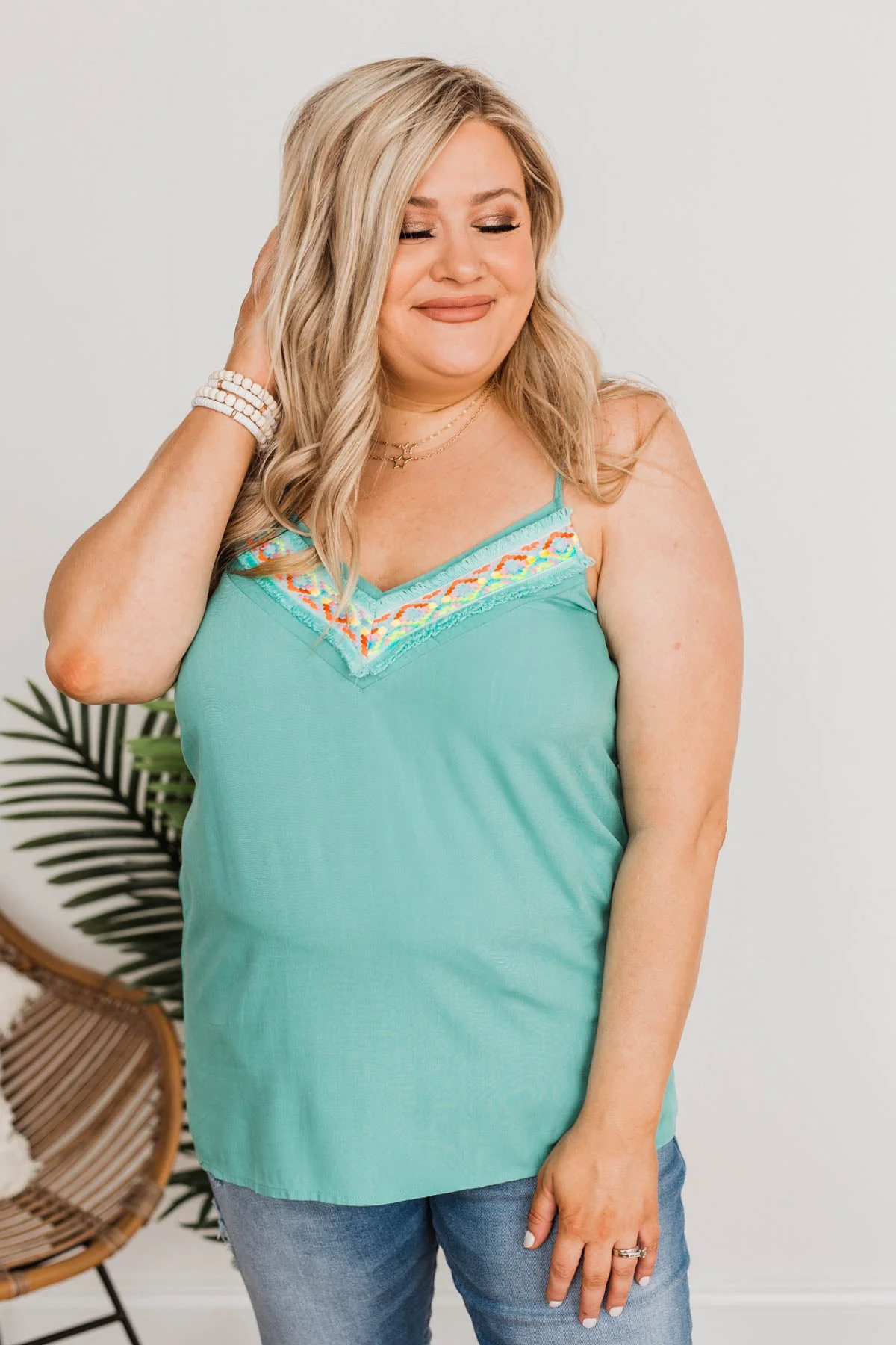 The Tropical Life V-Neck Tank Top- Teal - Image 6