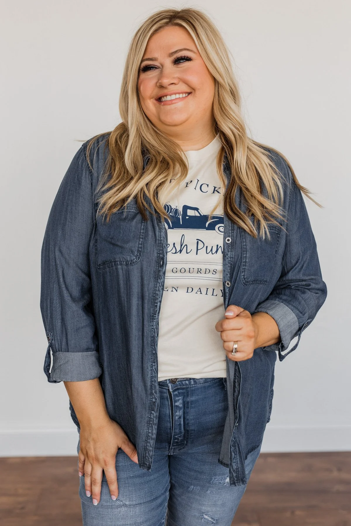 The Ultimate Chambray Top- Medium Wash - Image 2