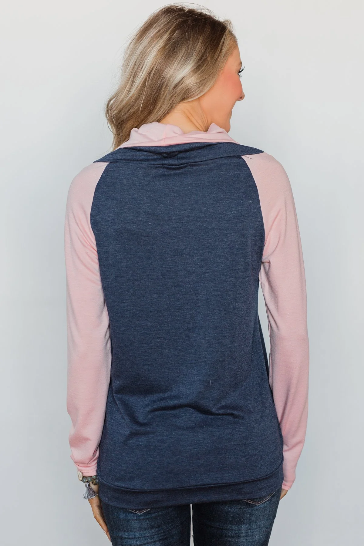 The Ultimate Navy & Blush Cowl Neck Top - Image 11