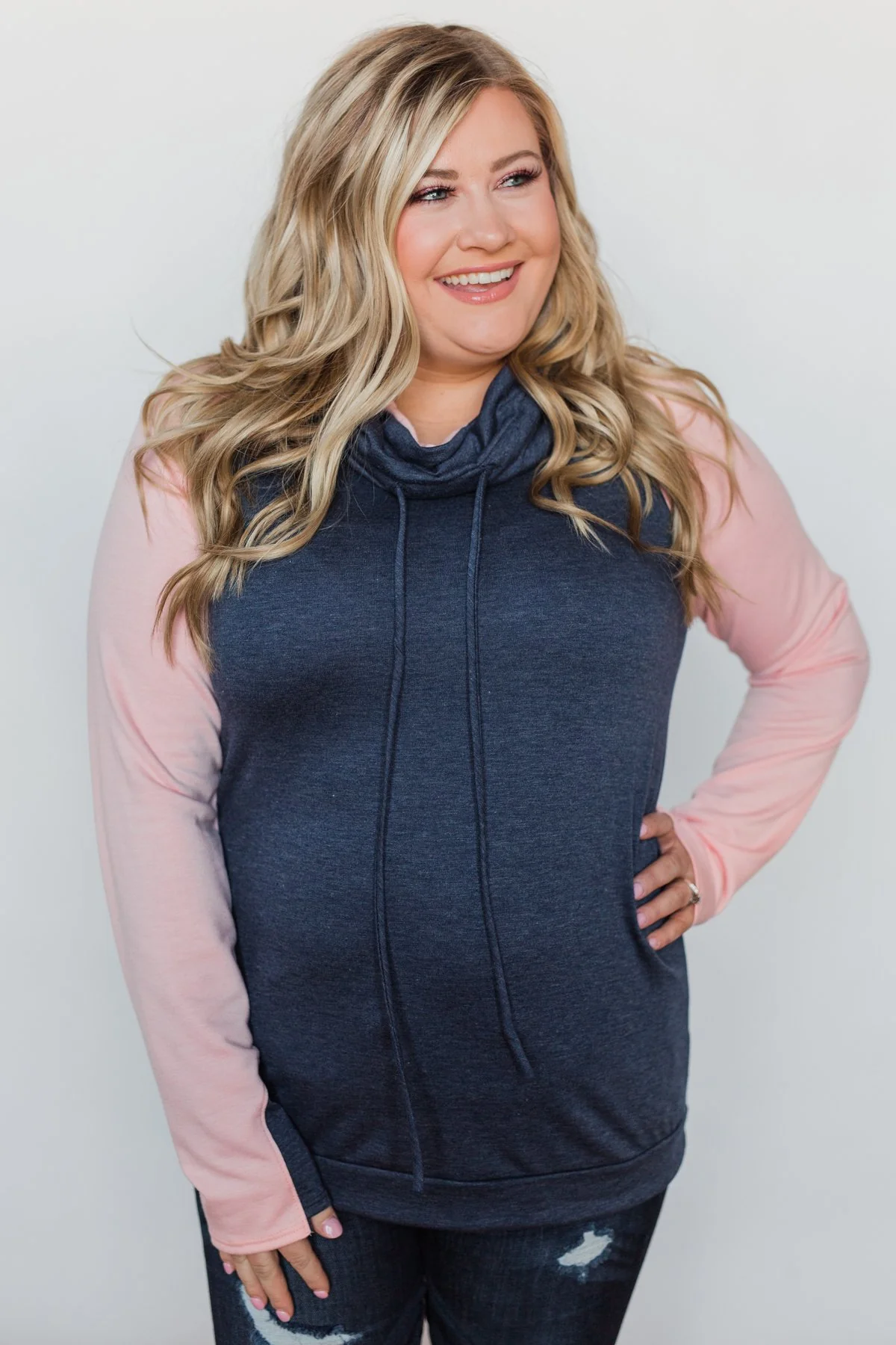 The Ultimate Navy & Blush Cowl Neck Top - Image 12