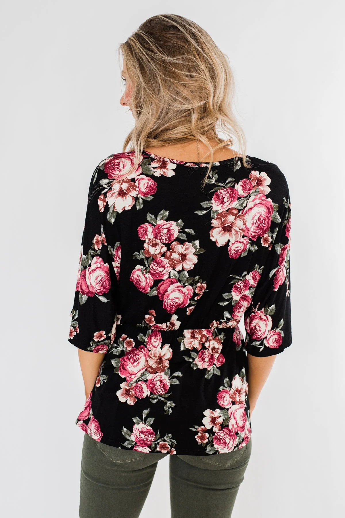 The Way To My Heart Floral Button Top- Black - Image 10