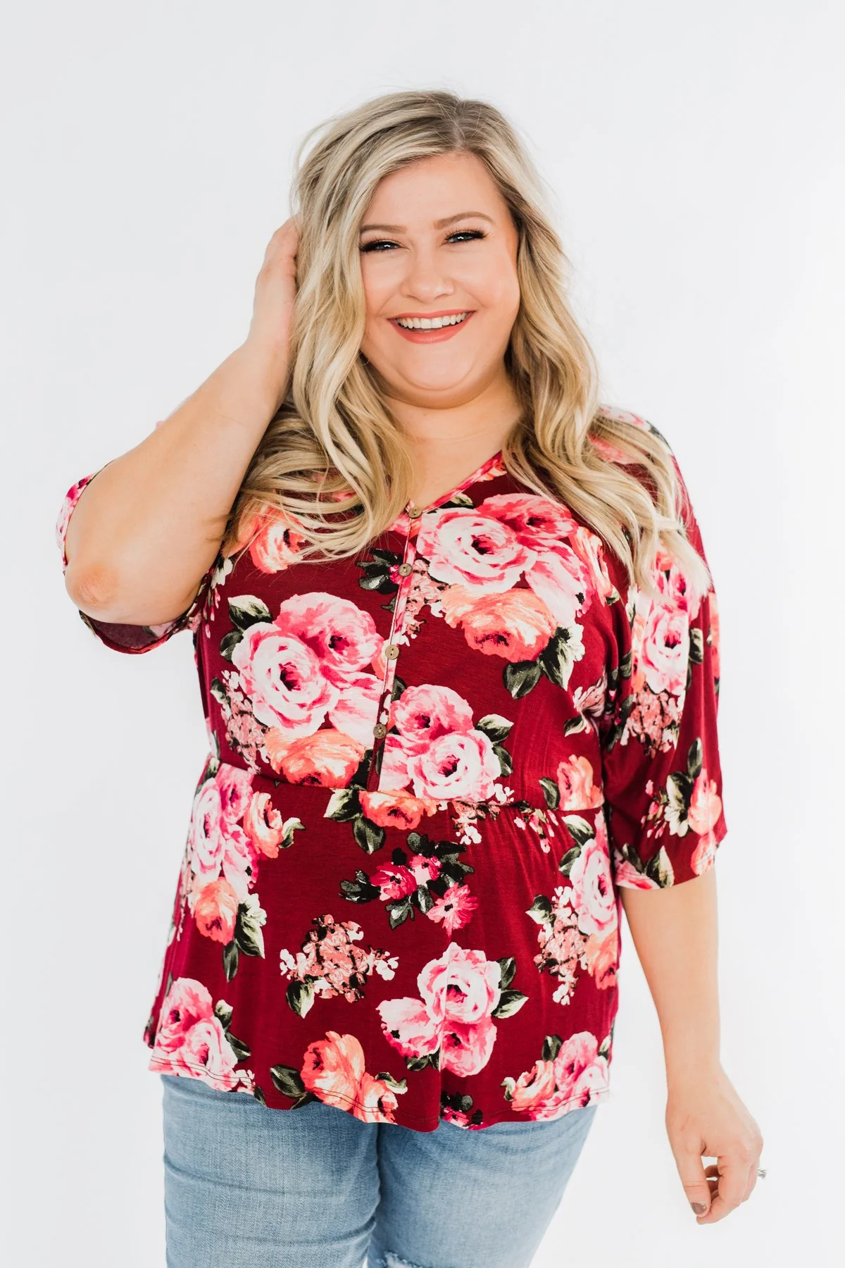 The Way To My Heart Floral Button Top- Burgundy - Image 4