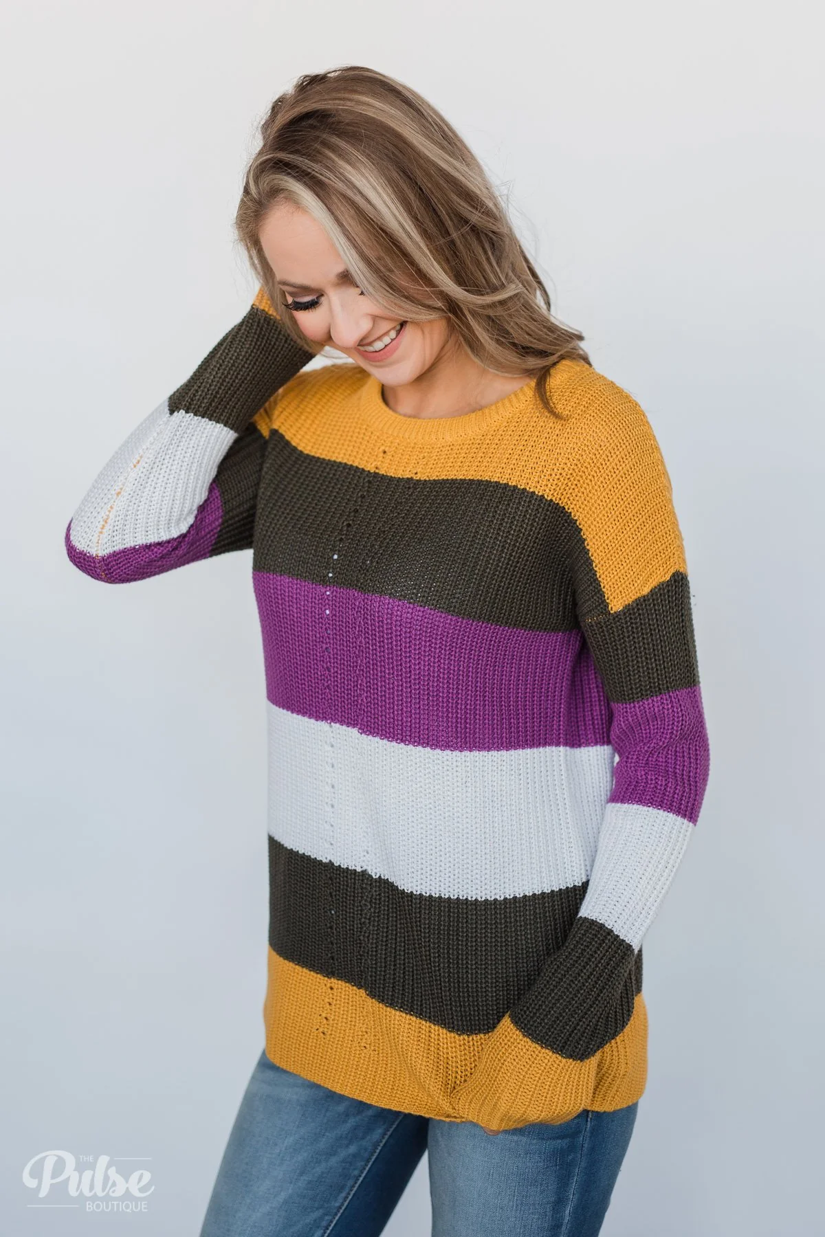 The Way to You Knitted Sweater- Mustard, Olive, & Purple - Image 9