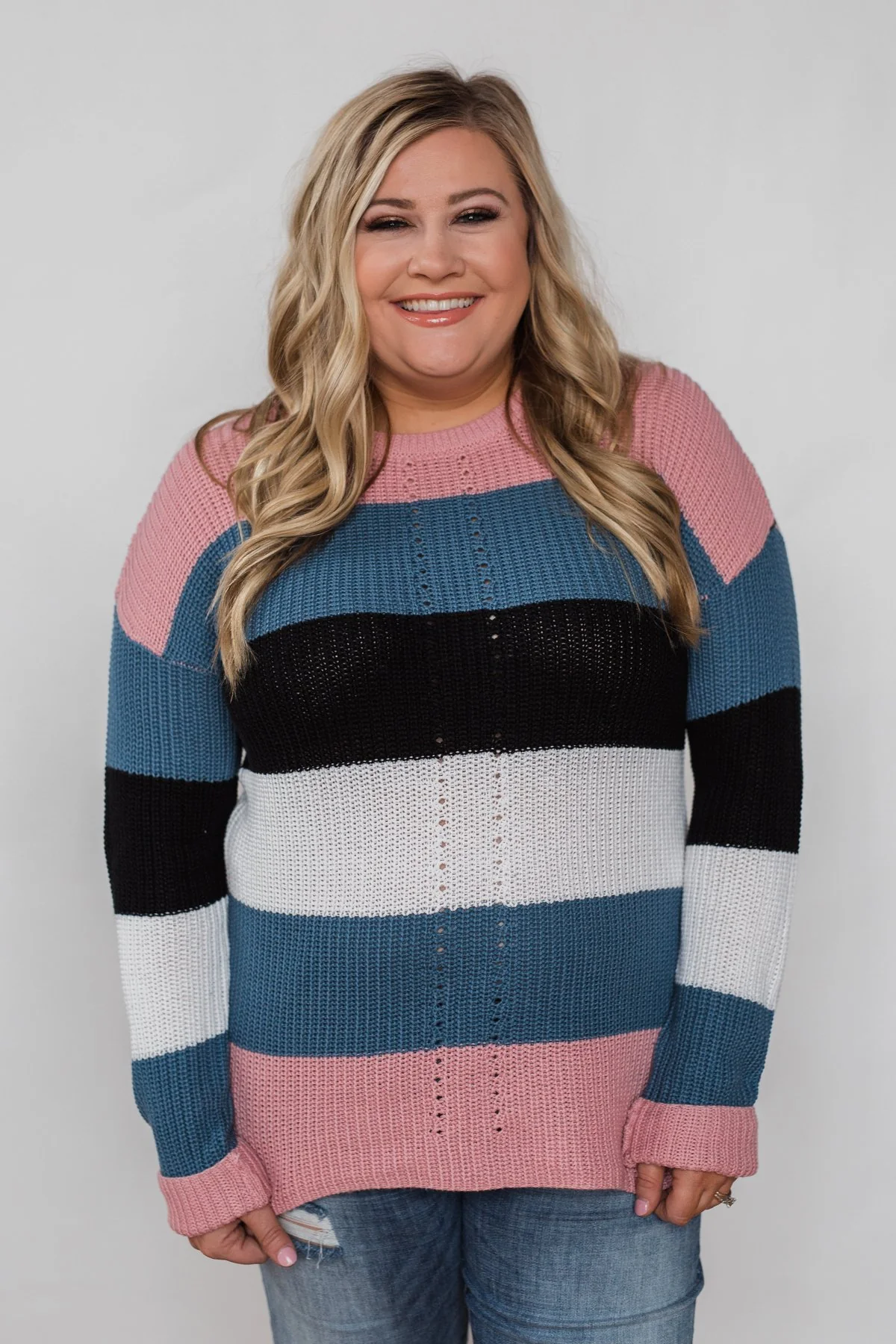 The Way to You Knitted Sweater - Rose, Teal, & Black - Image 11