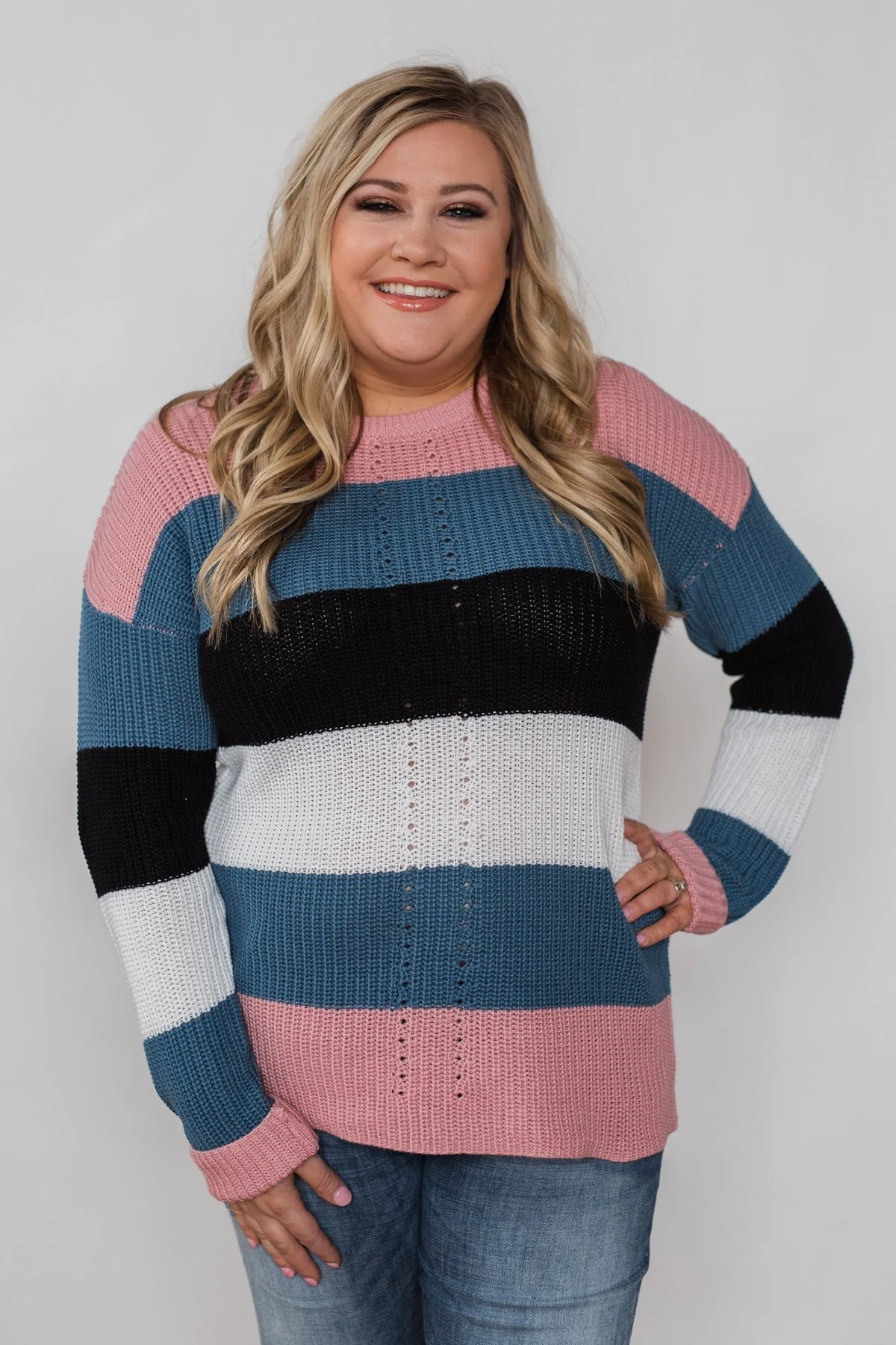 The Way to You Knitted Sweater - Rose, Teal, & Black - Image 12