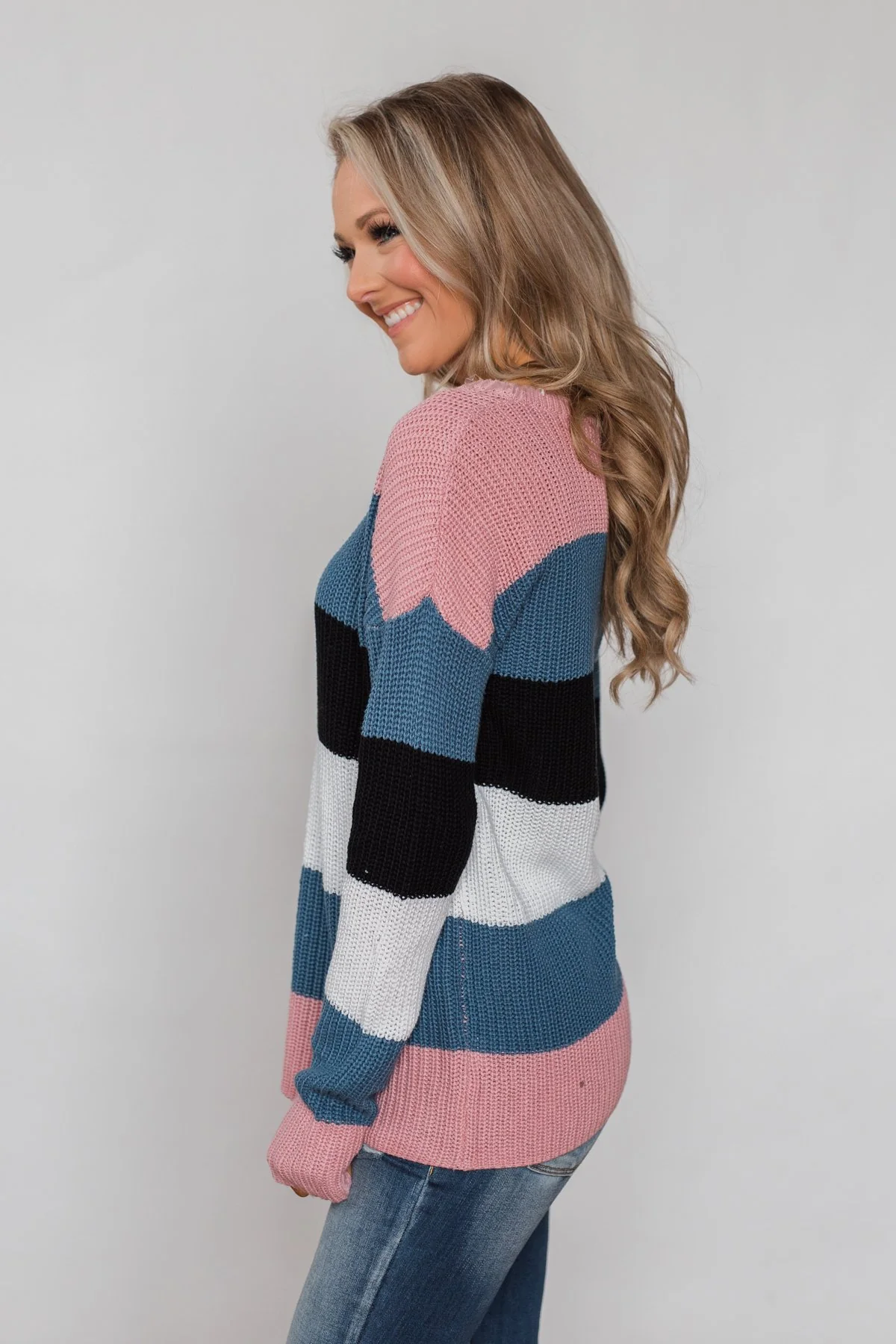 The Way to You Knitted Sweater - Rose, Teal, & Black - Image 9