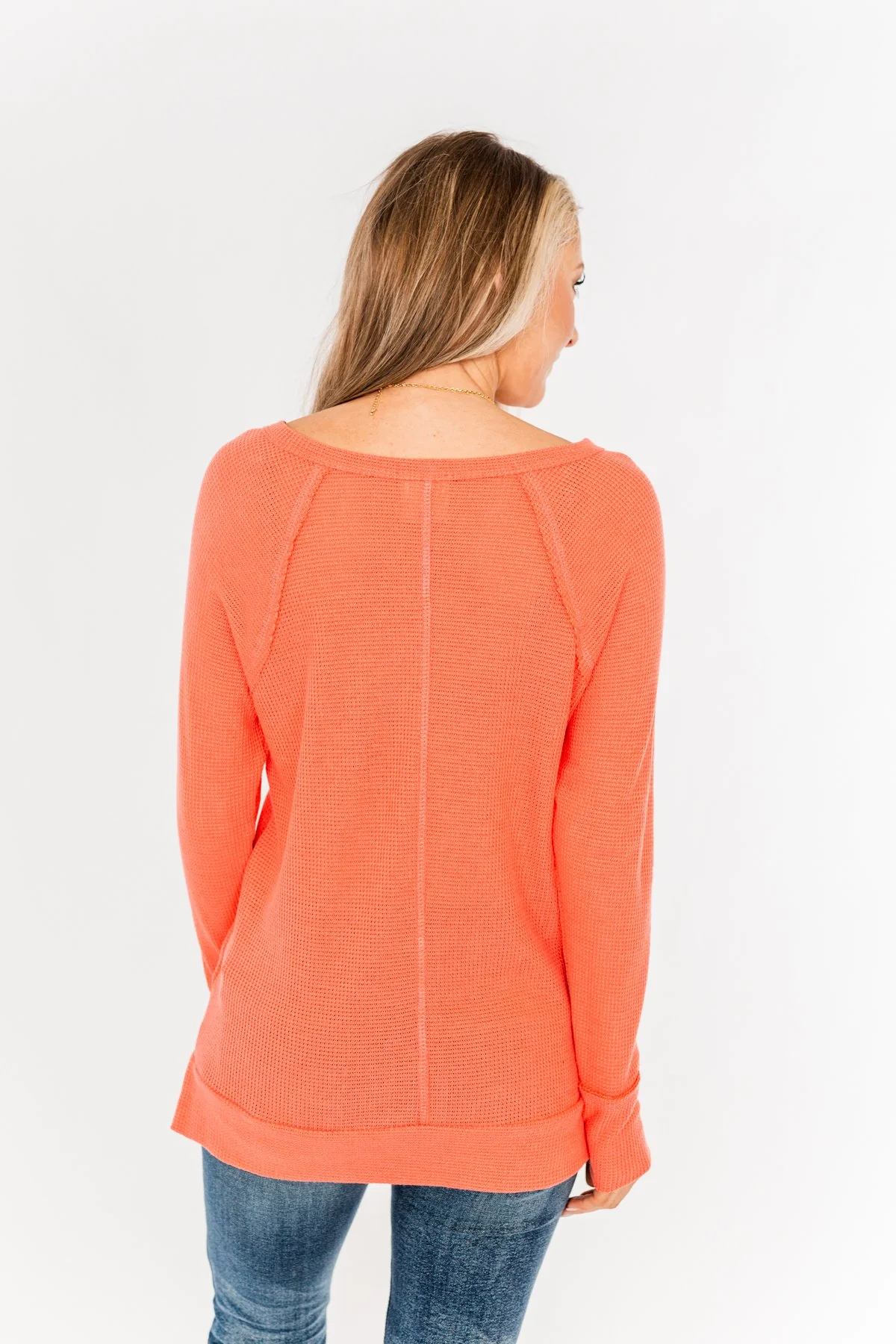 There You Go Again Thermal Notch Top- Coral - Image 12