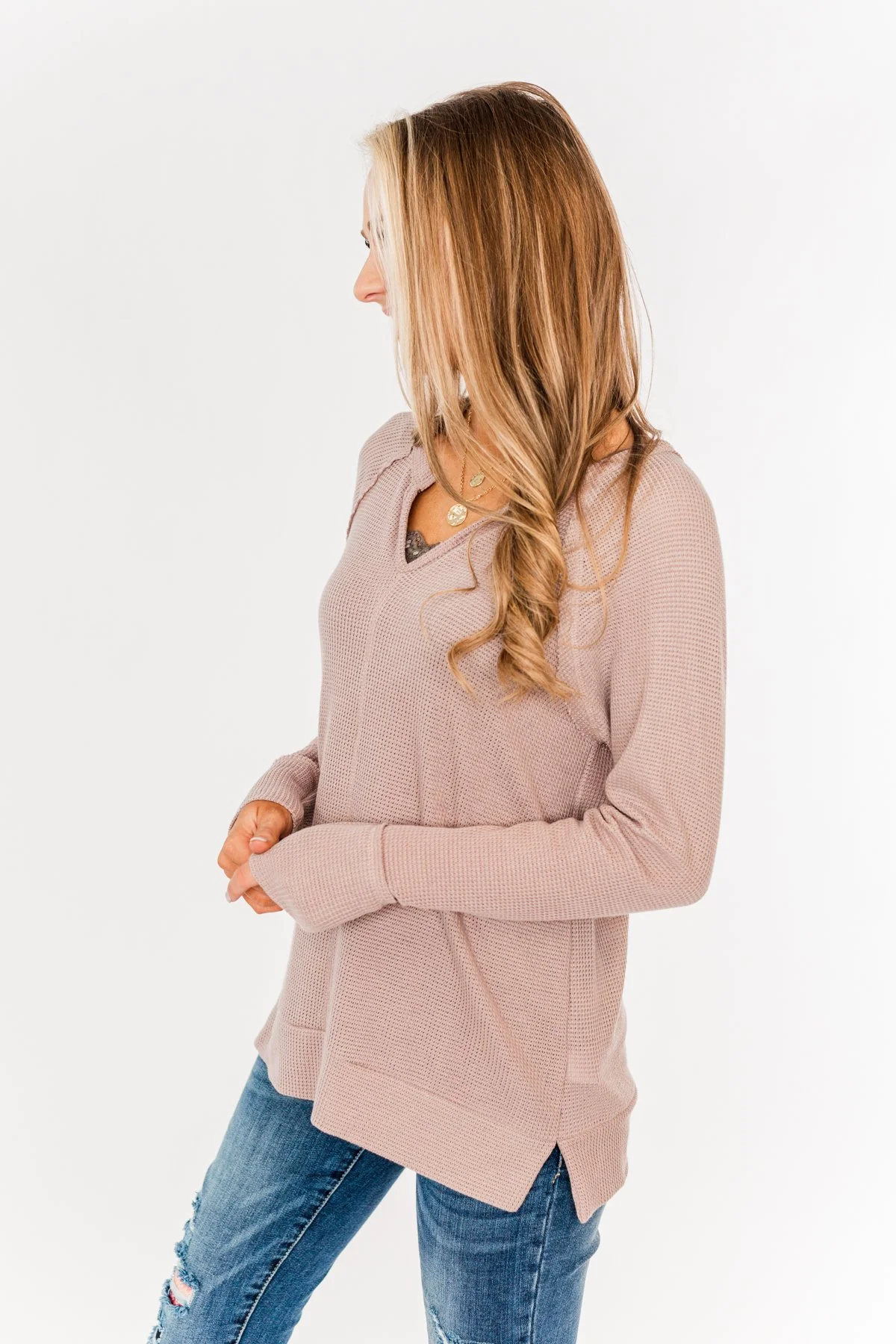 There You Go Again Thermal Notch Top- Dusty Mauve - Image 12