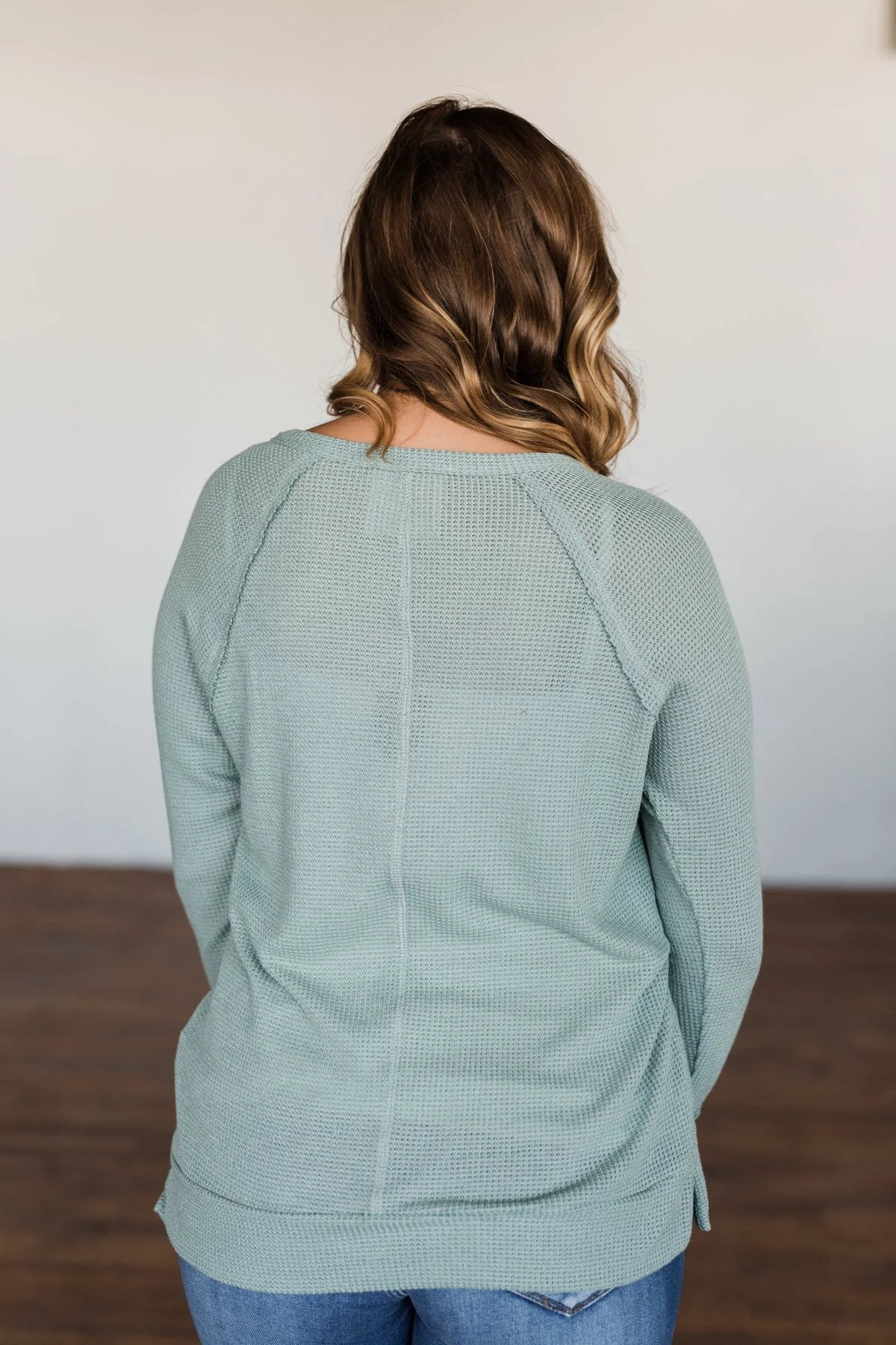 There You Go Again Thermal Notch Top- Dusty Sage - Image 15