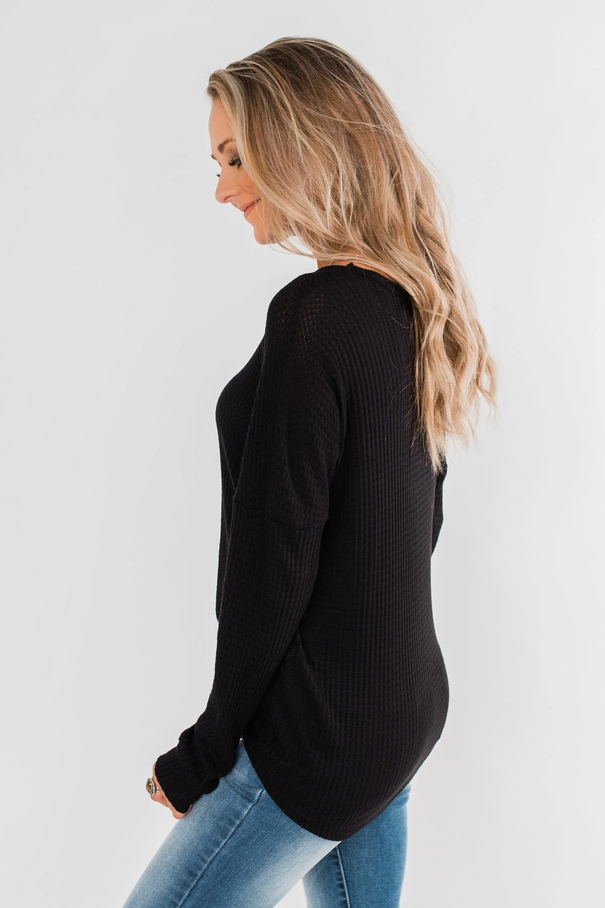 Thermal Button Knot Top- Black - Image 10