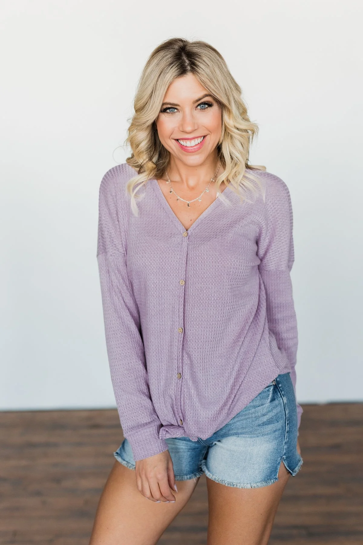 Thermal Button Knot Top- Lilac - Image 7