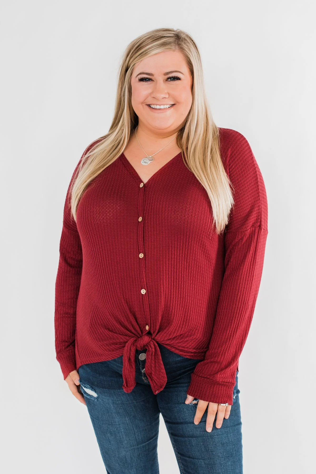 Thermal Button Knot Top- Red - Image 11