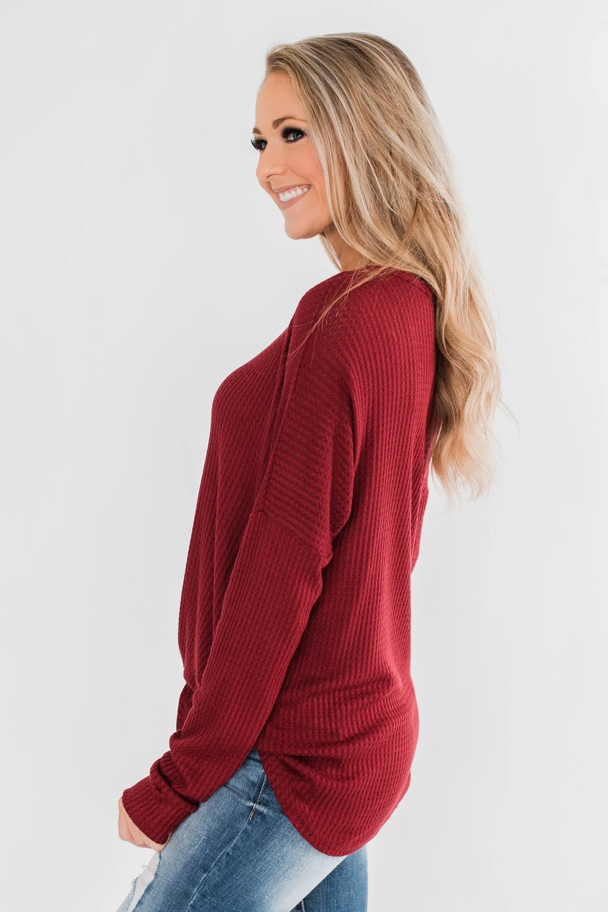 Thermal Button Knot Top- Red - Image 12