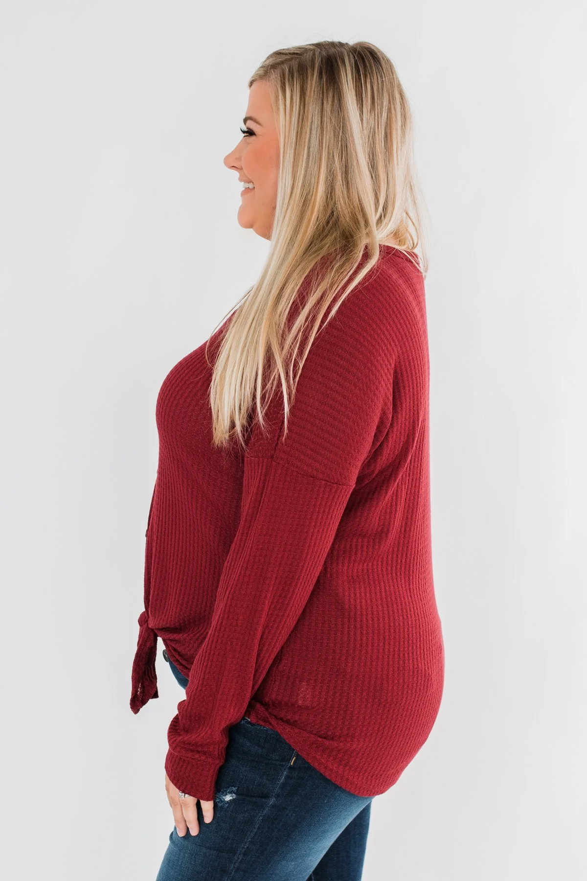 Thermal Button Knot Top- Red - Image 13