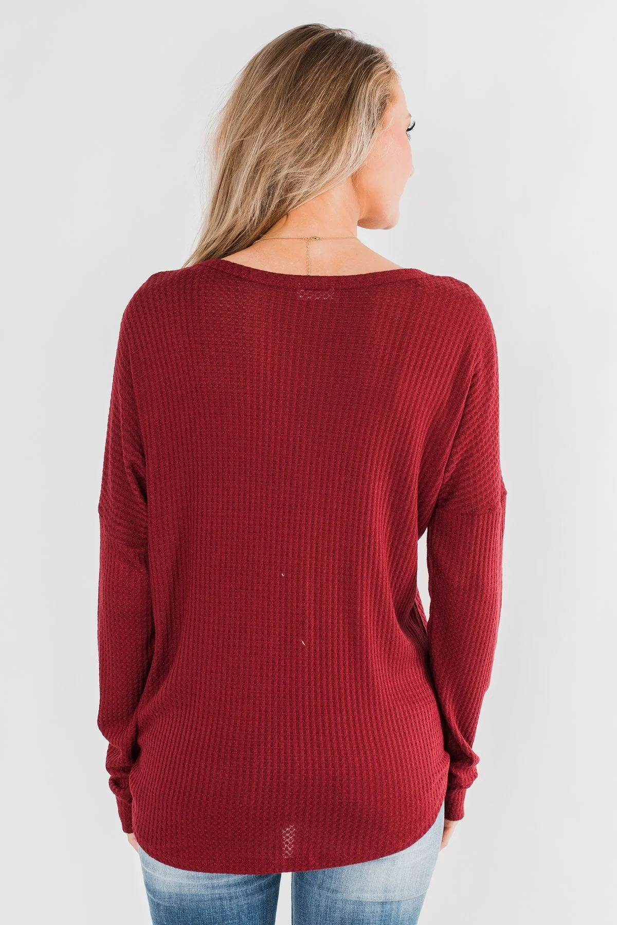 Thermal Button Knot Top- Red - Image 14