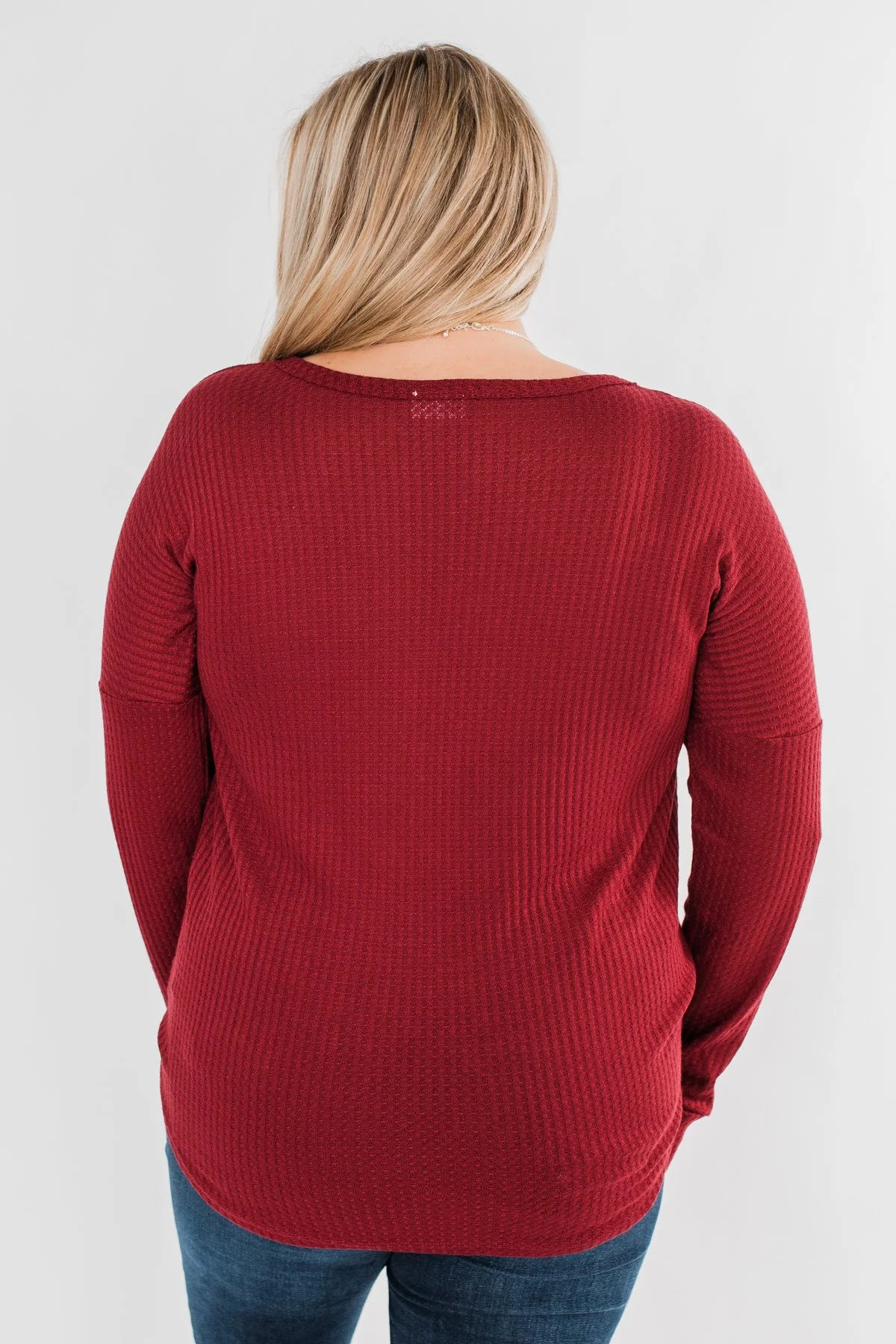 Thermal Button Knot Top- Red - Image 15