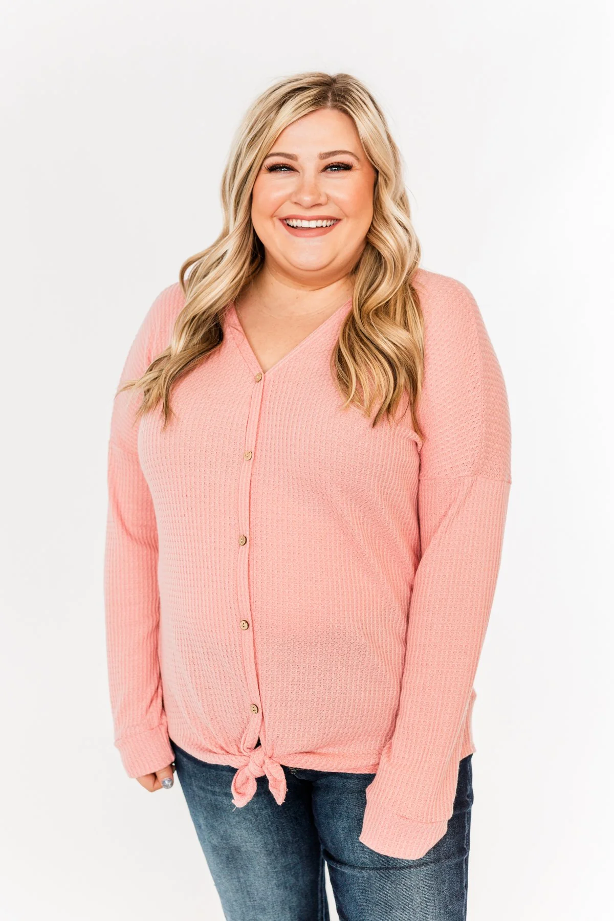 Thermal Button Knot Top- Soft Pink - Image 8