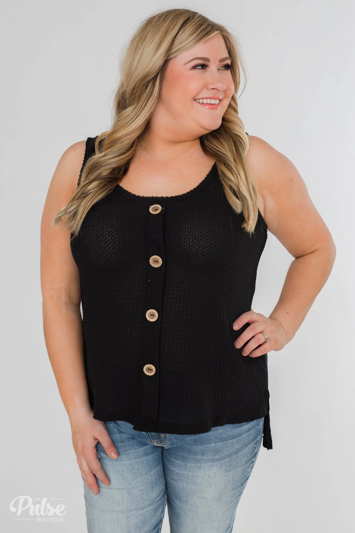 Thermal Button Tank Top- Black - Image 10