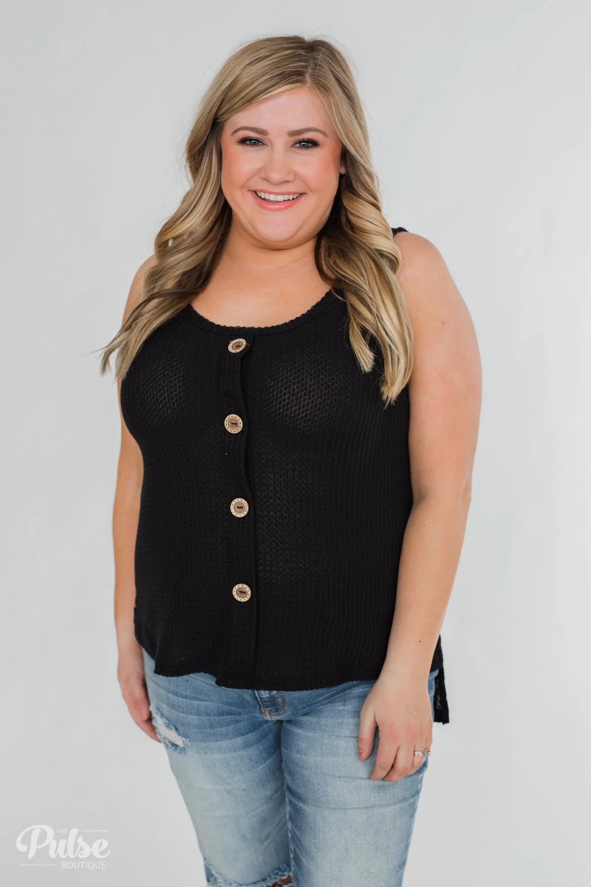 Thermal Button Tank Top- Black - Image 11