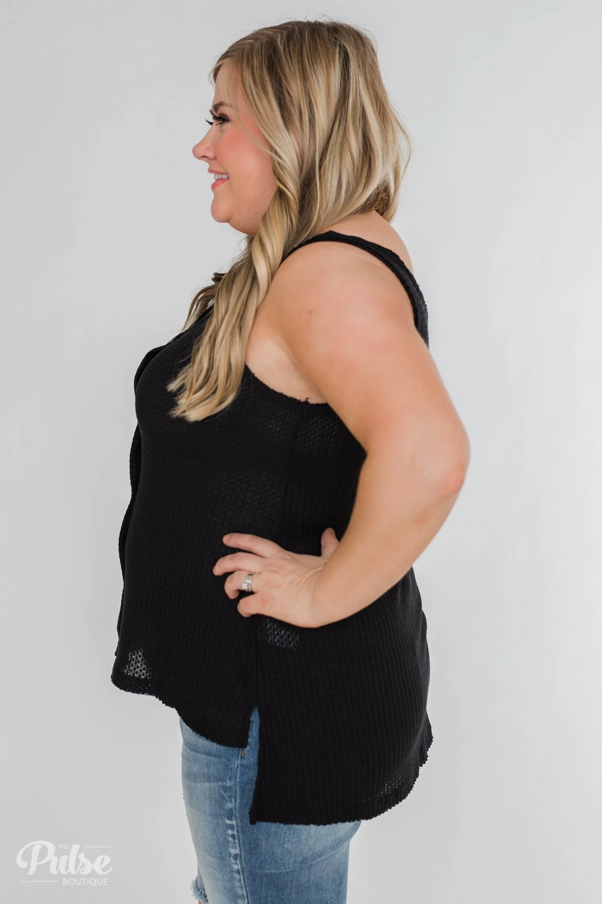 Thermal Button Tank Top- Black - Image 12