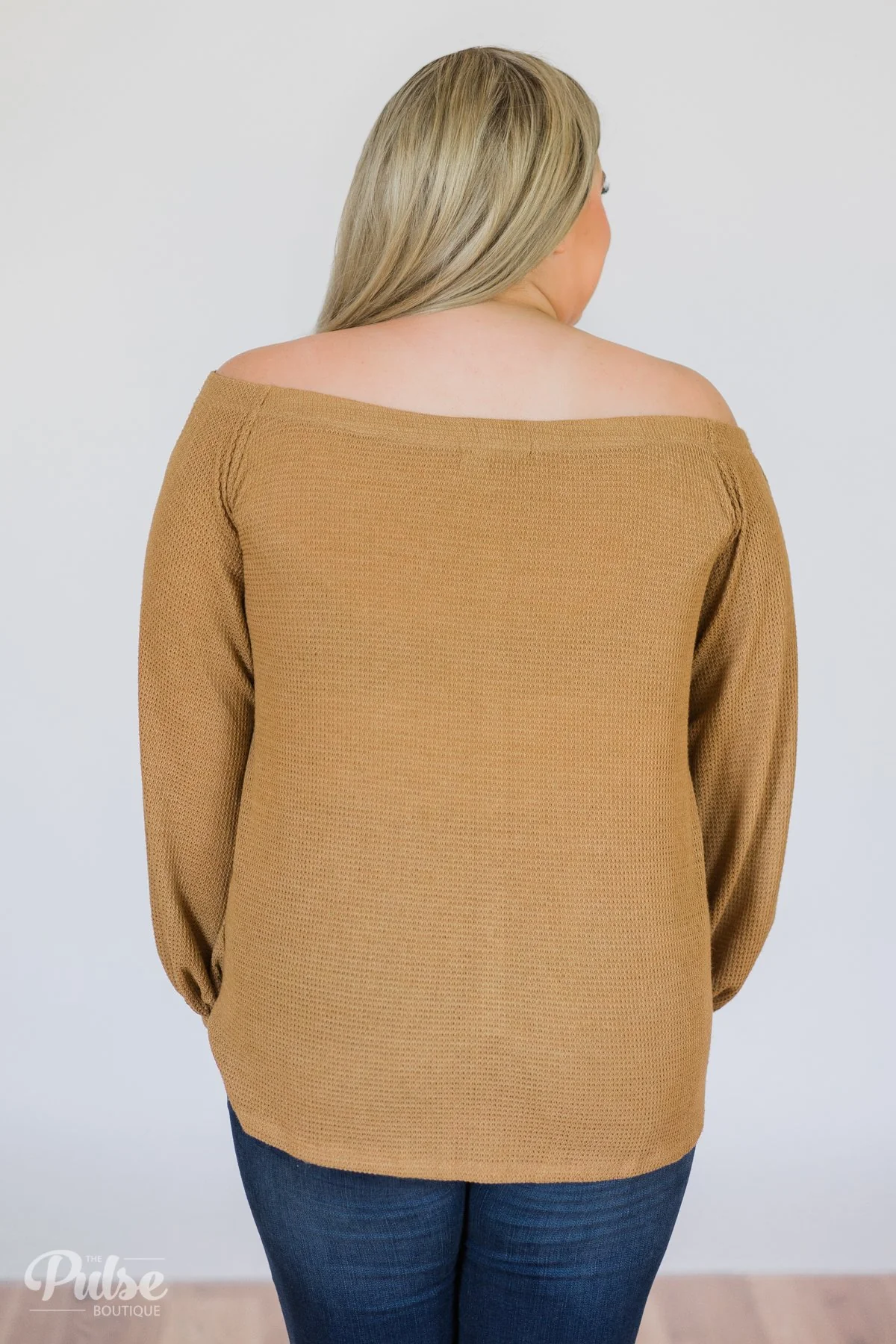 Thermal Off the Shoulder Button Top- Mustard - Image 11