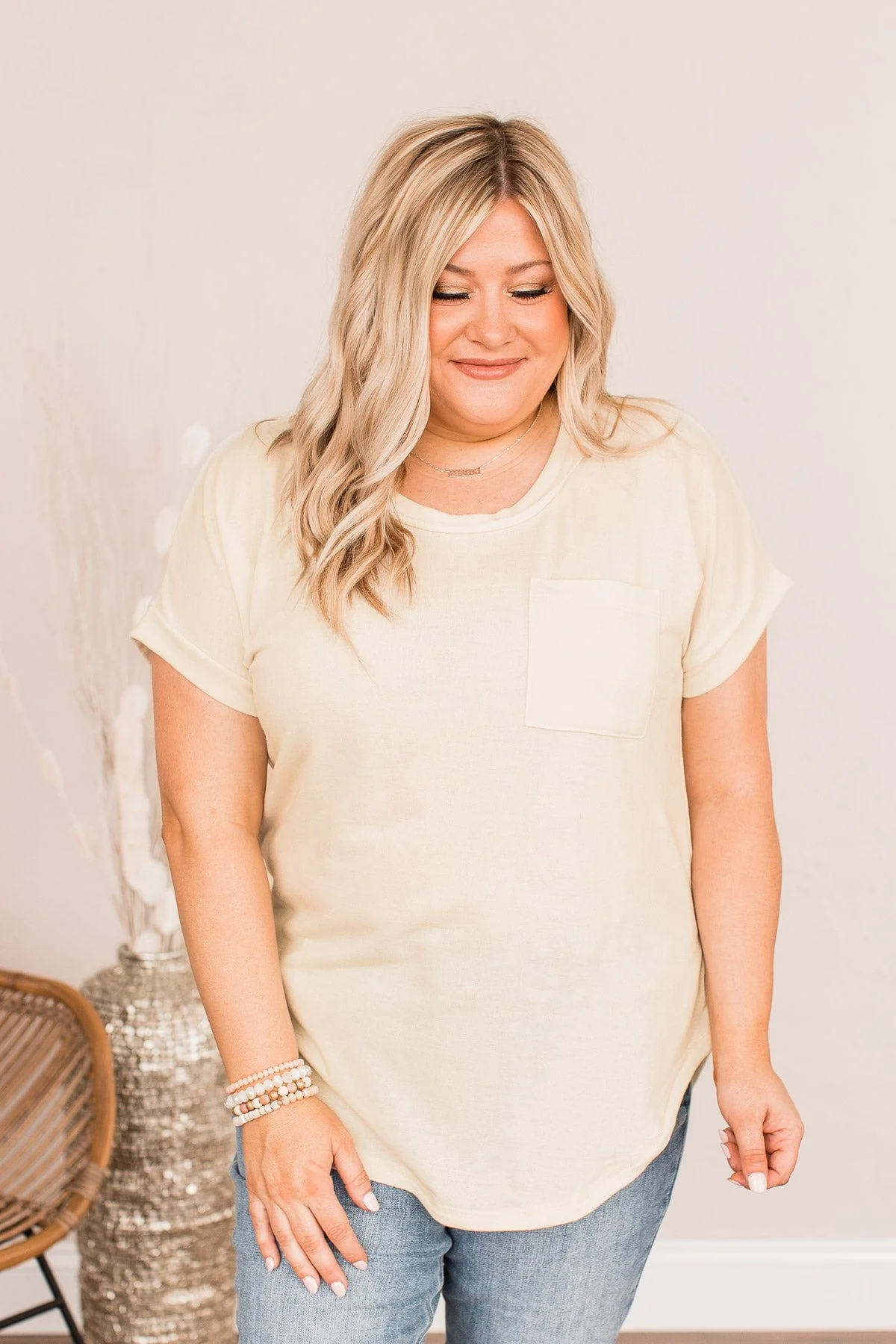 Things Look Peaceful Pocket Top- Cream - Image 5