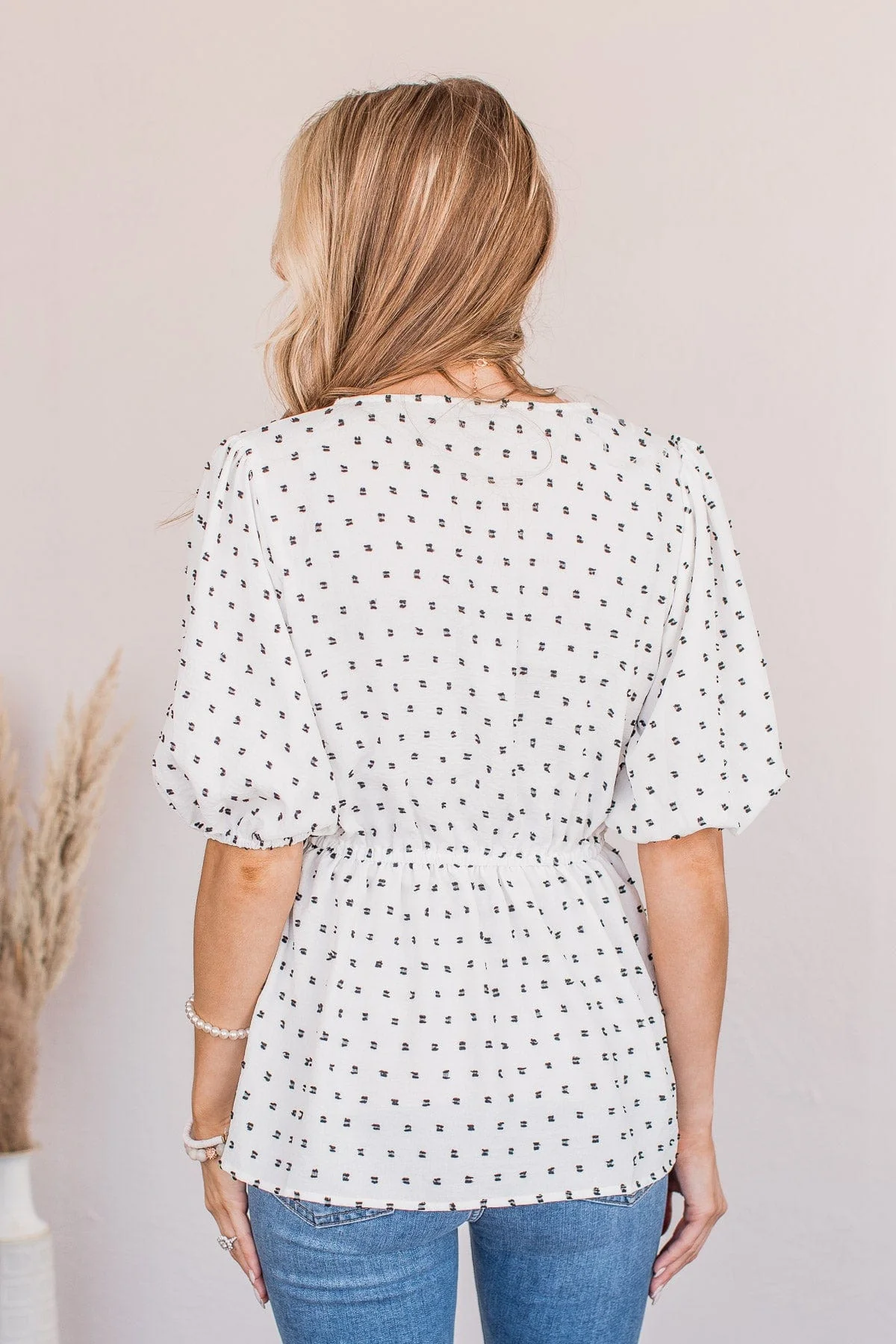 Think Happy Thoughts Swiss Dot Top- White - Image 8