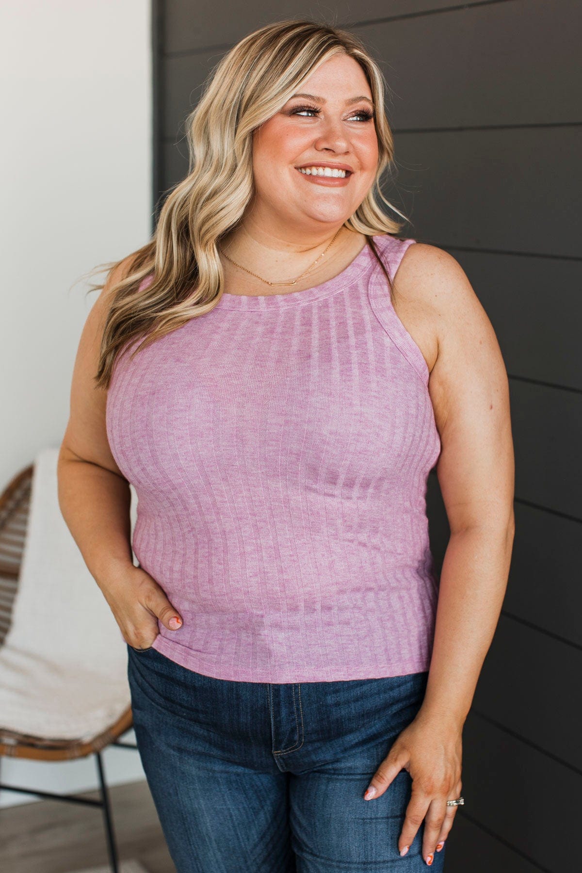 Think I Love This Ribbed Tank Top- Orchid - Image 2